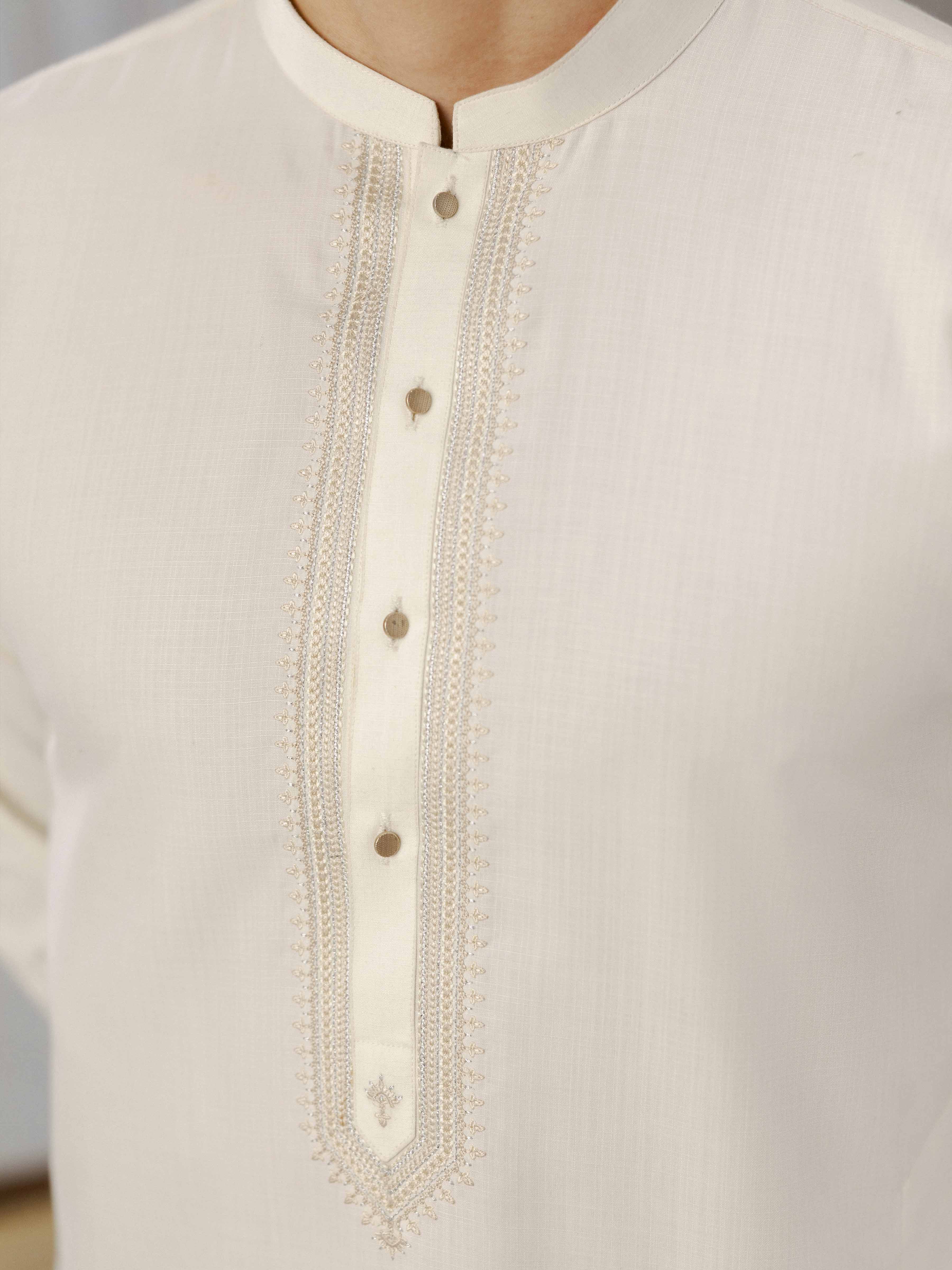 Men's Cream Shalwar Kameez - EMTKST5-99590 - Image 4