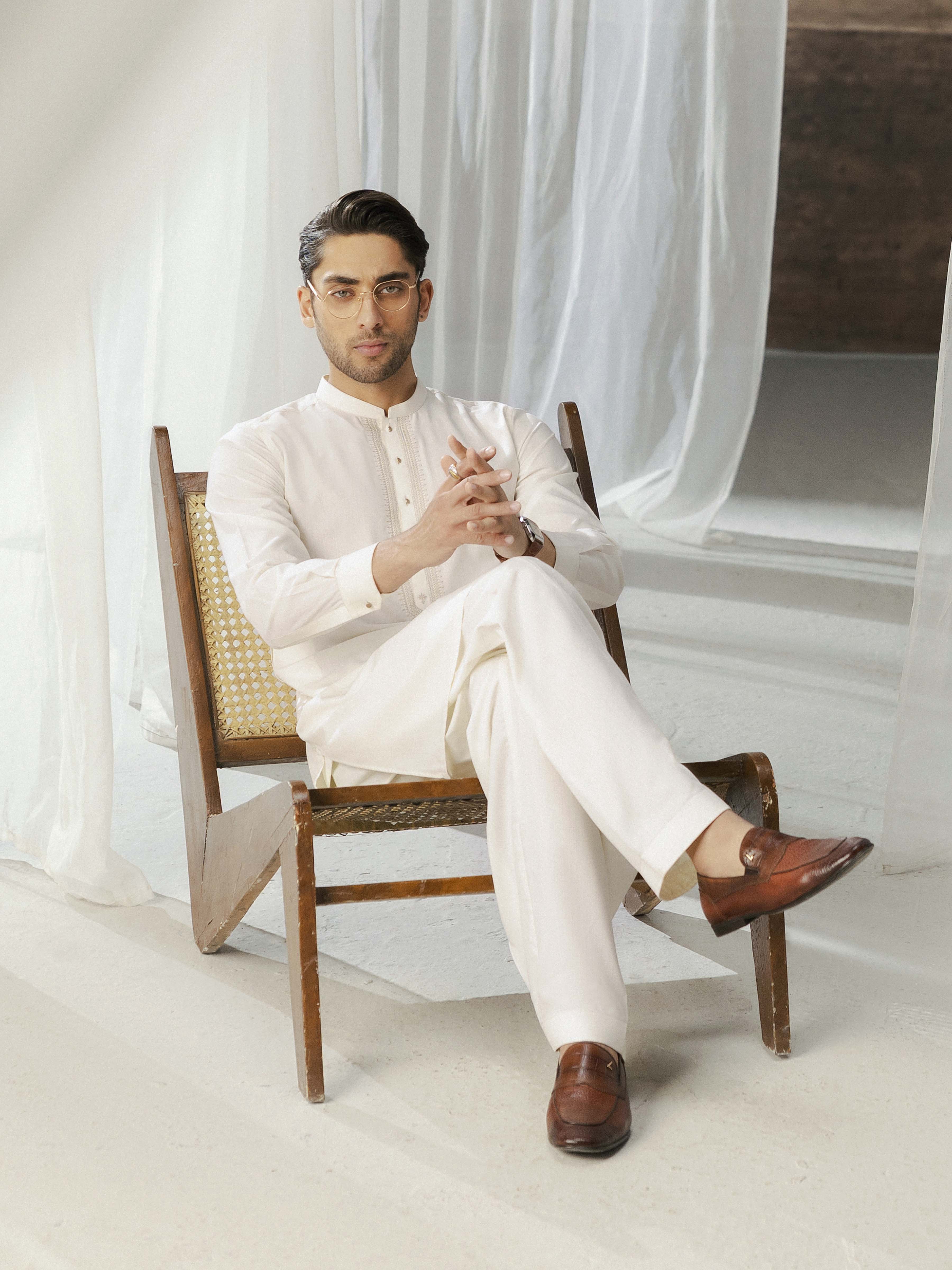 Men's Cream Shalwar Kameez - EMTKST5-99590 - Image 6