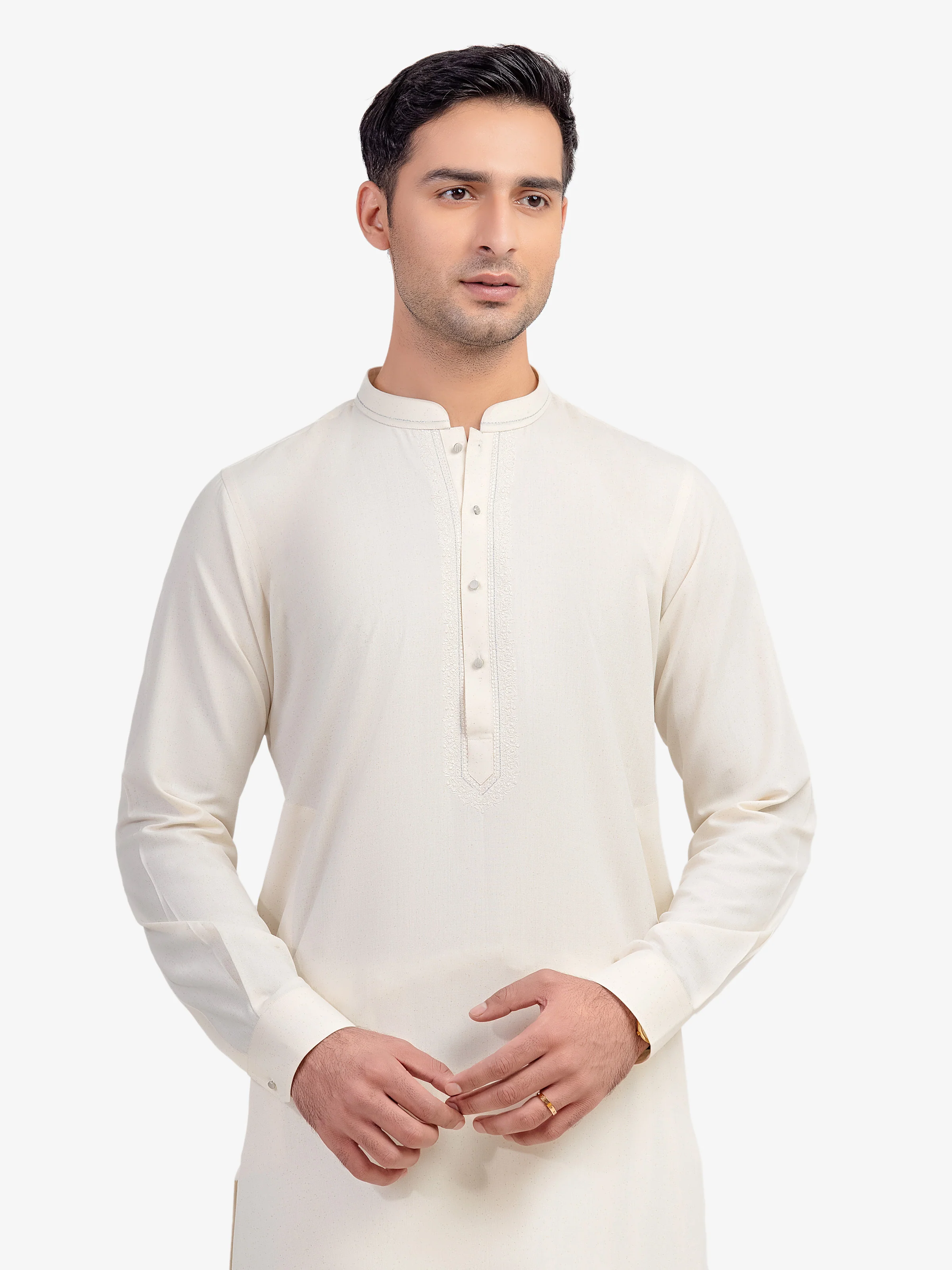 Men's Cream Shalwar Kameez - EMTKST5-99595 - Image 2