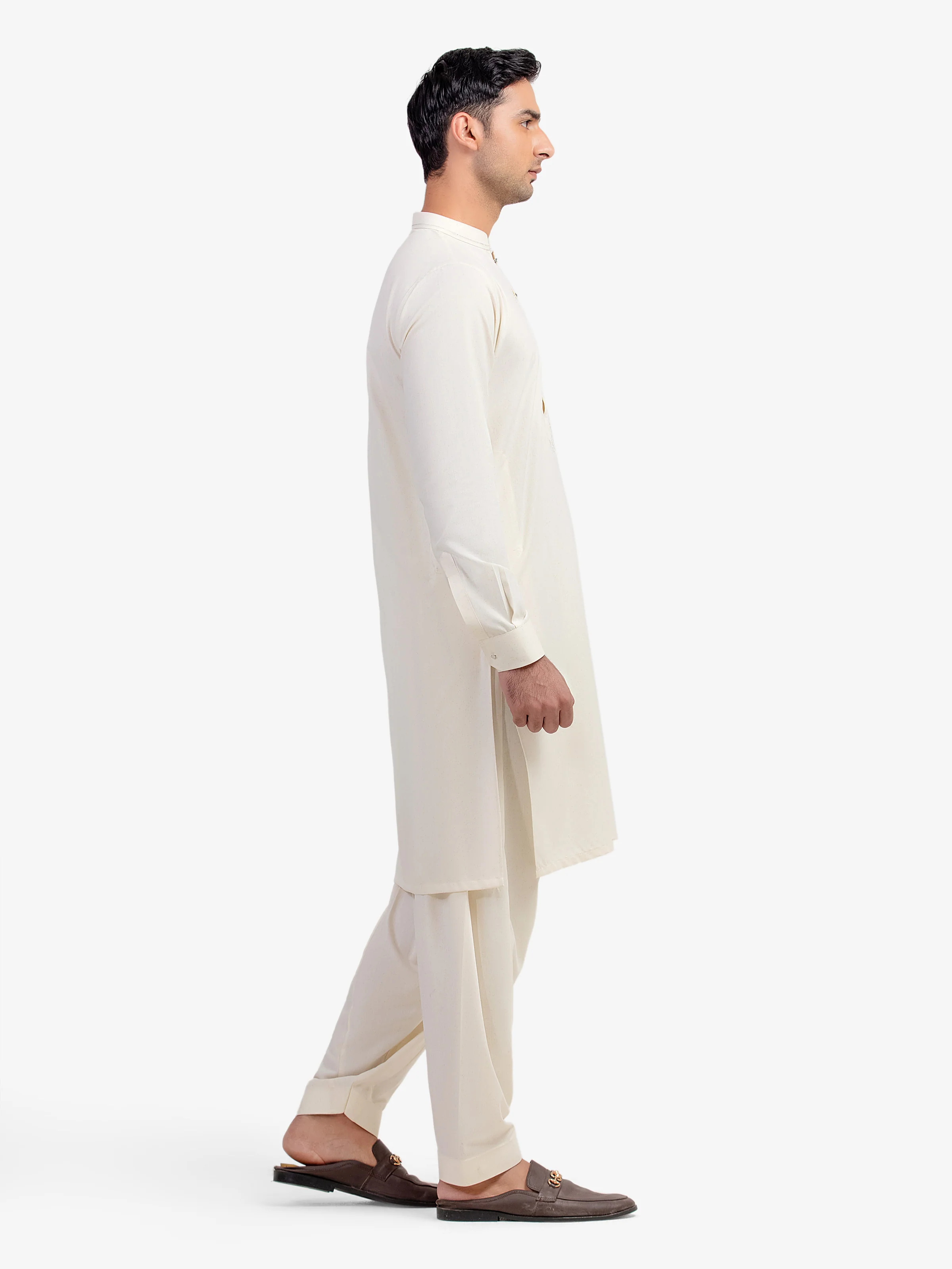 Men's Cream Shalwar Kameez - EMTKST5-99595 - Image 4