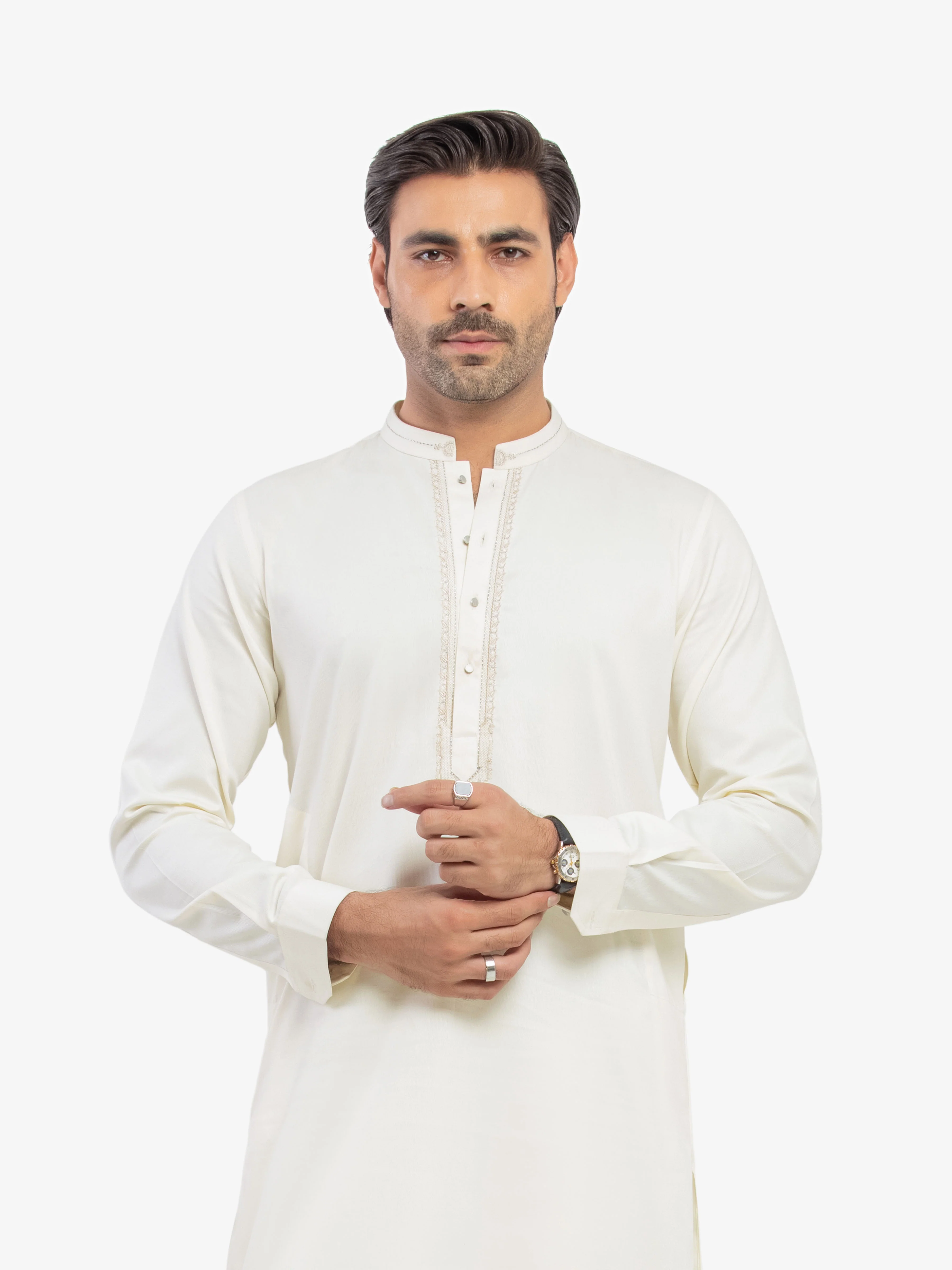 Men's Cream Shalwar Kameez - EMTKST5-99608 - Image 2