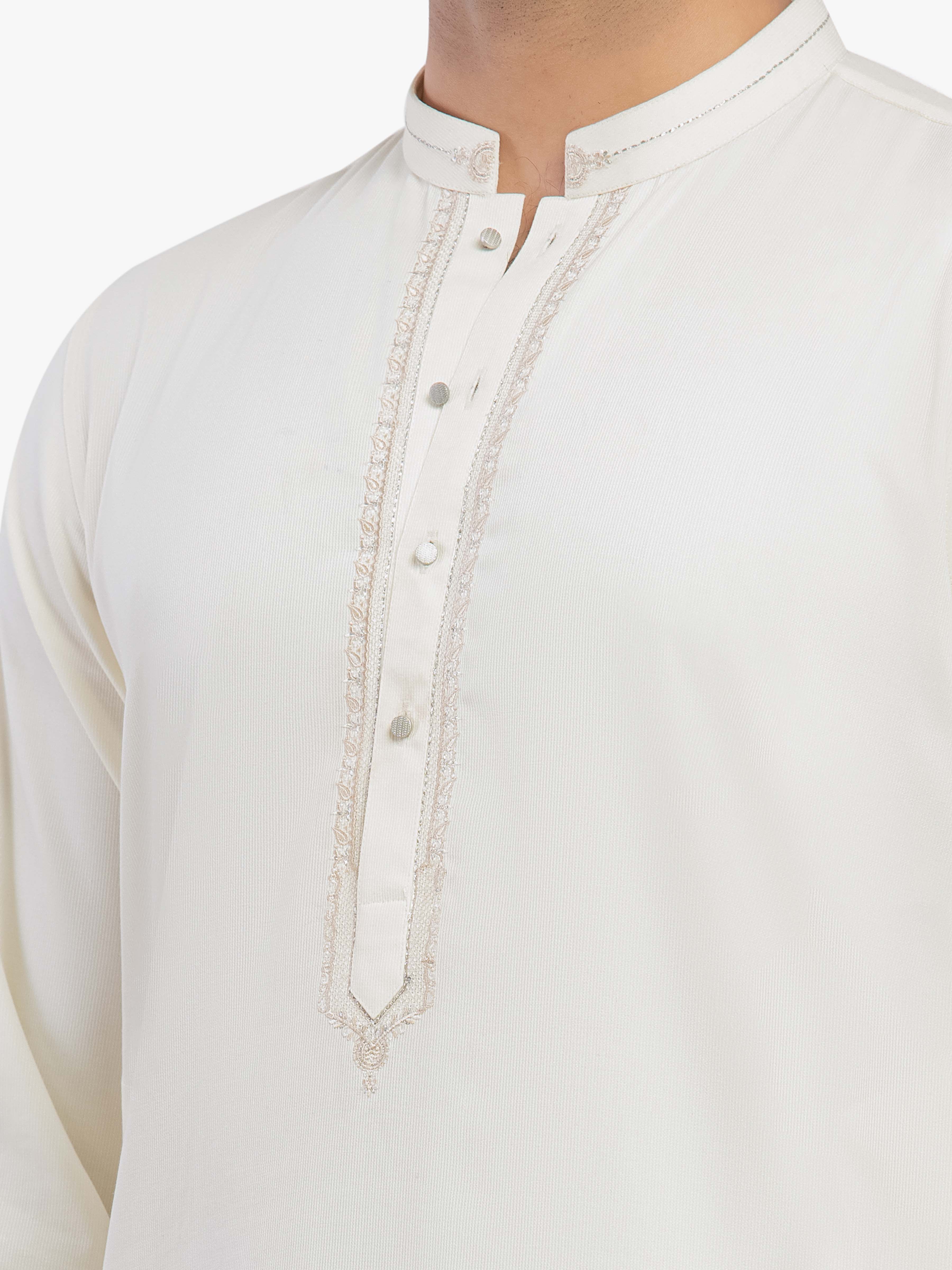 Men's Cream Shalwar Kameez - EMTKST5-99608 - Image 3