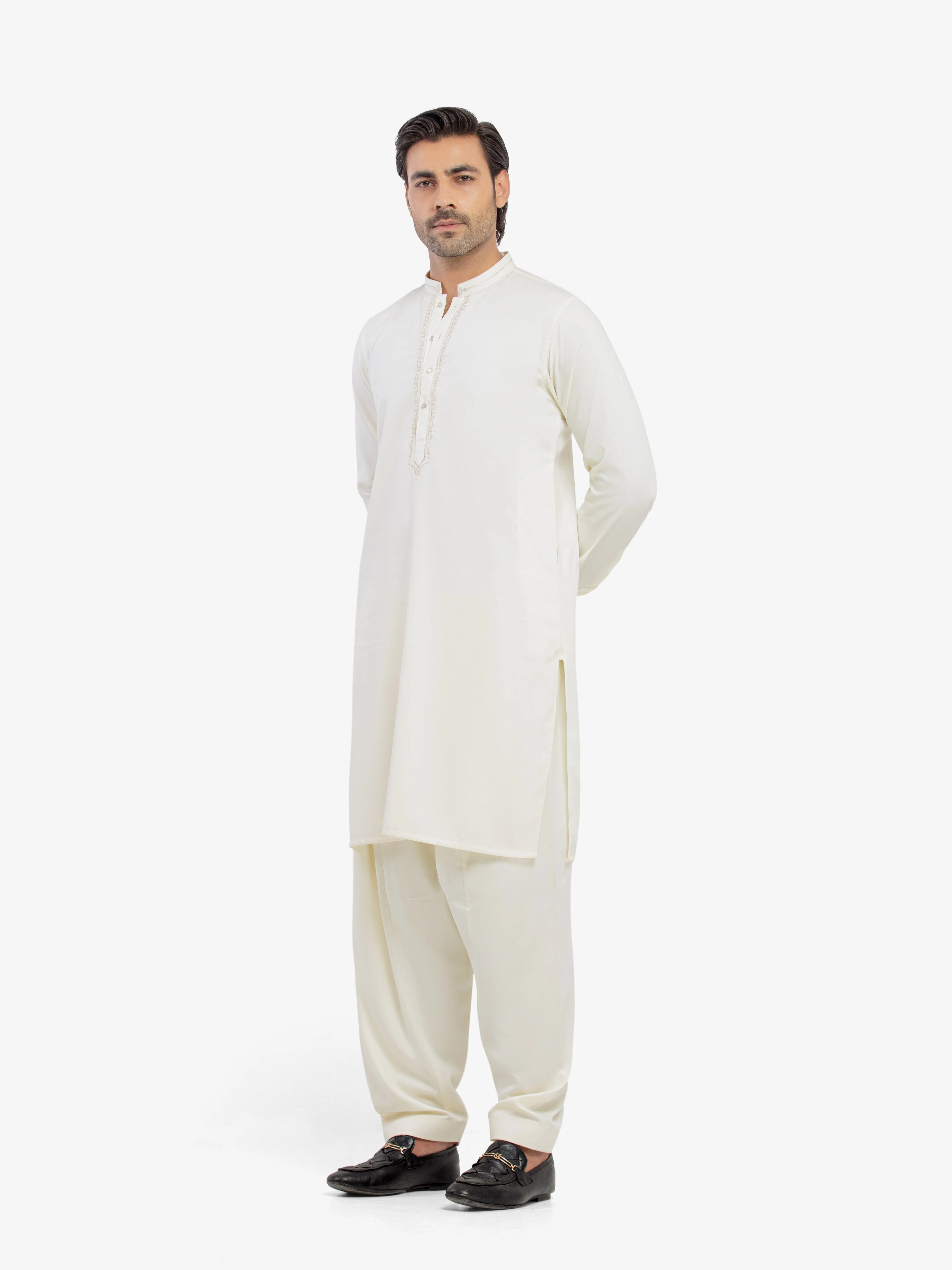 Men's Cream Shalwar Kameez - EMTKST5-99608 - Image 4
