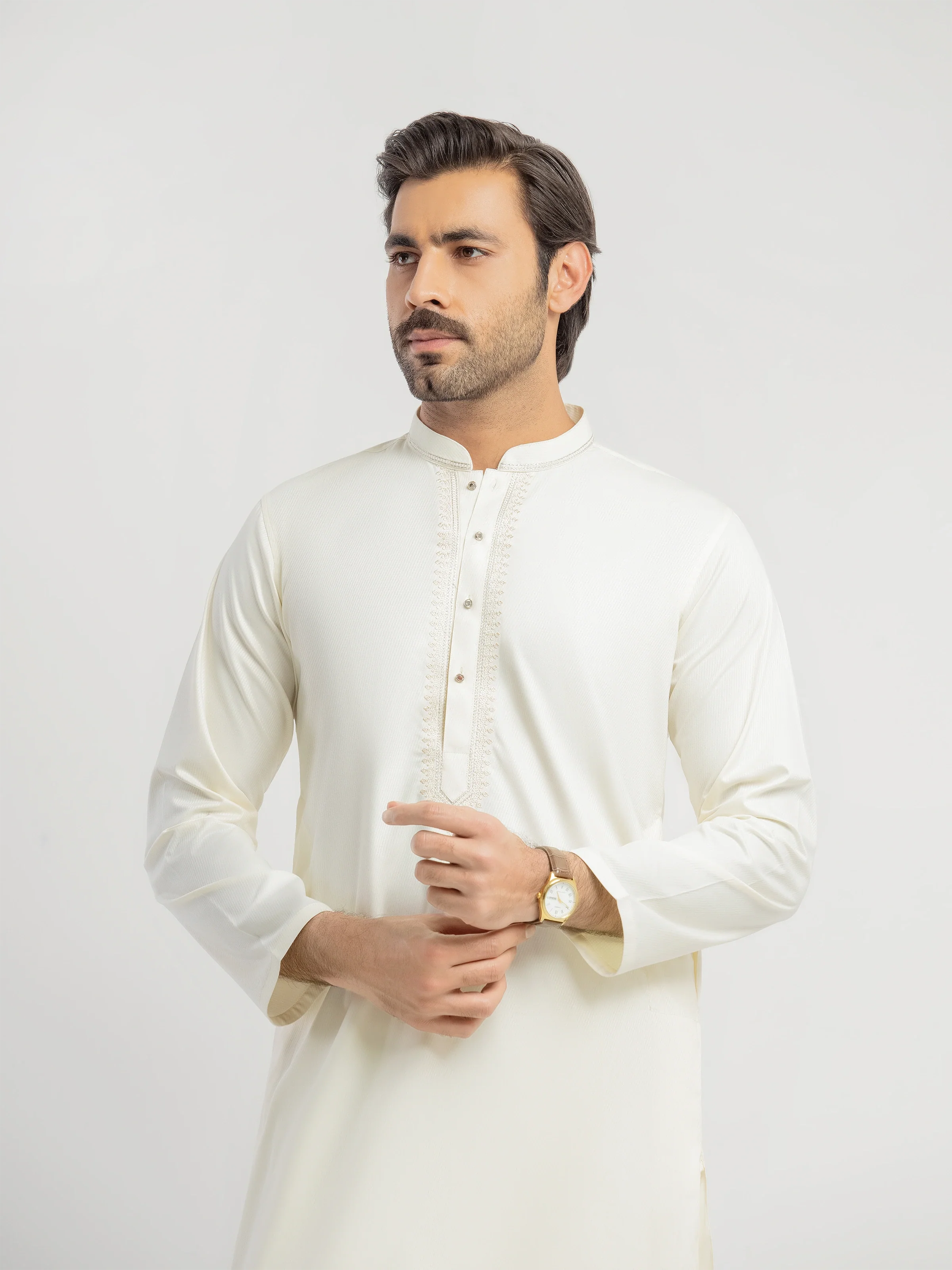 Men's Cream Shalwar Kameez - EMTKST5-99620 - Image 2