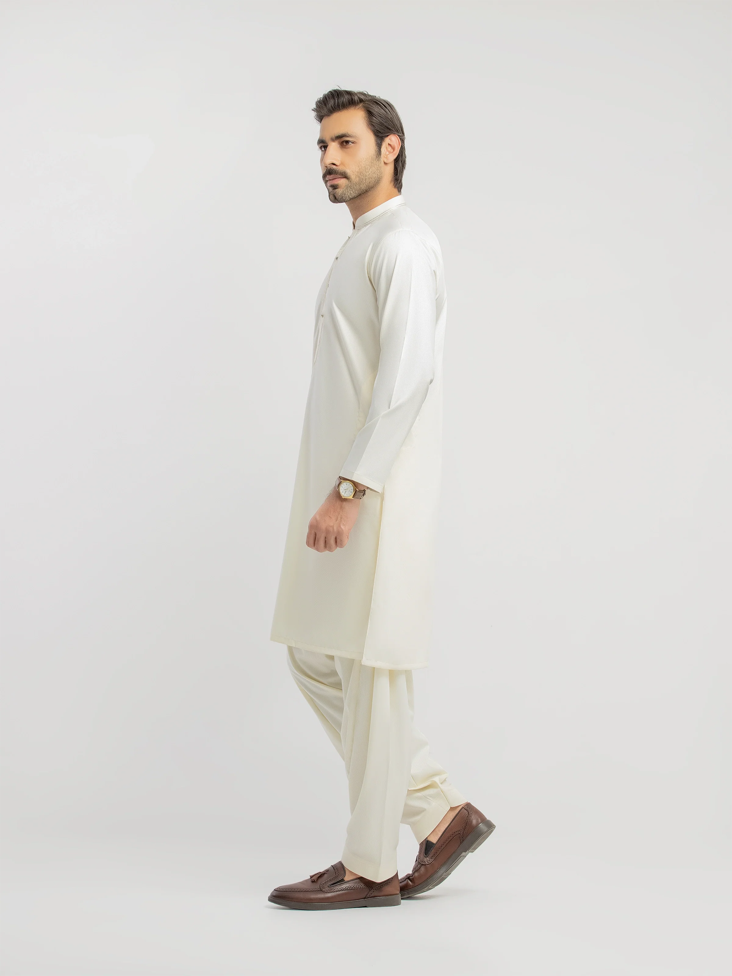 Men's Cream Shalwar Kameez - EMTKST5-99620 - Image 4
