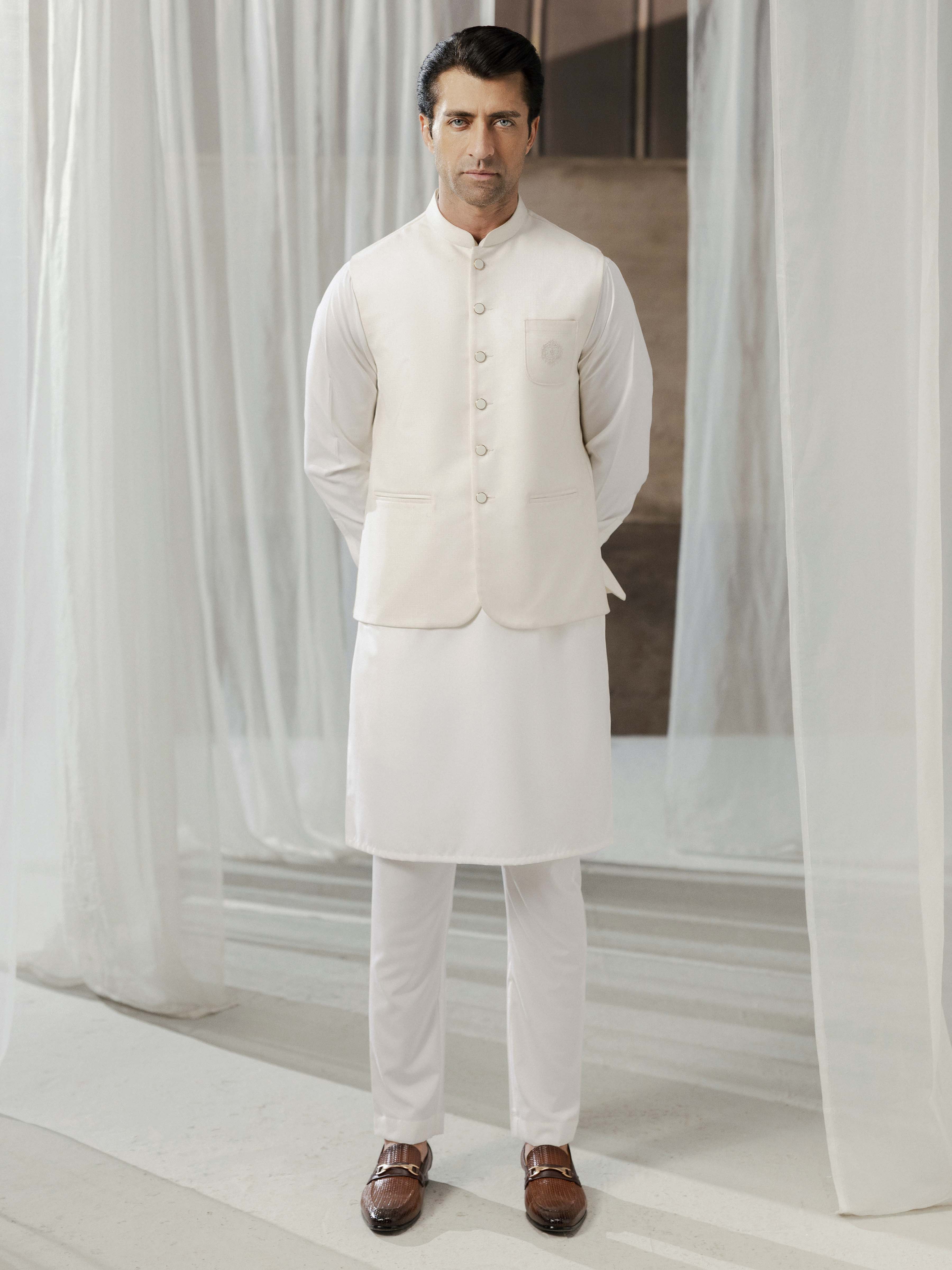 Men's Cream Waist Coat - EMTWCE5-35987 - Image 2