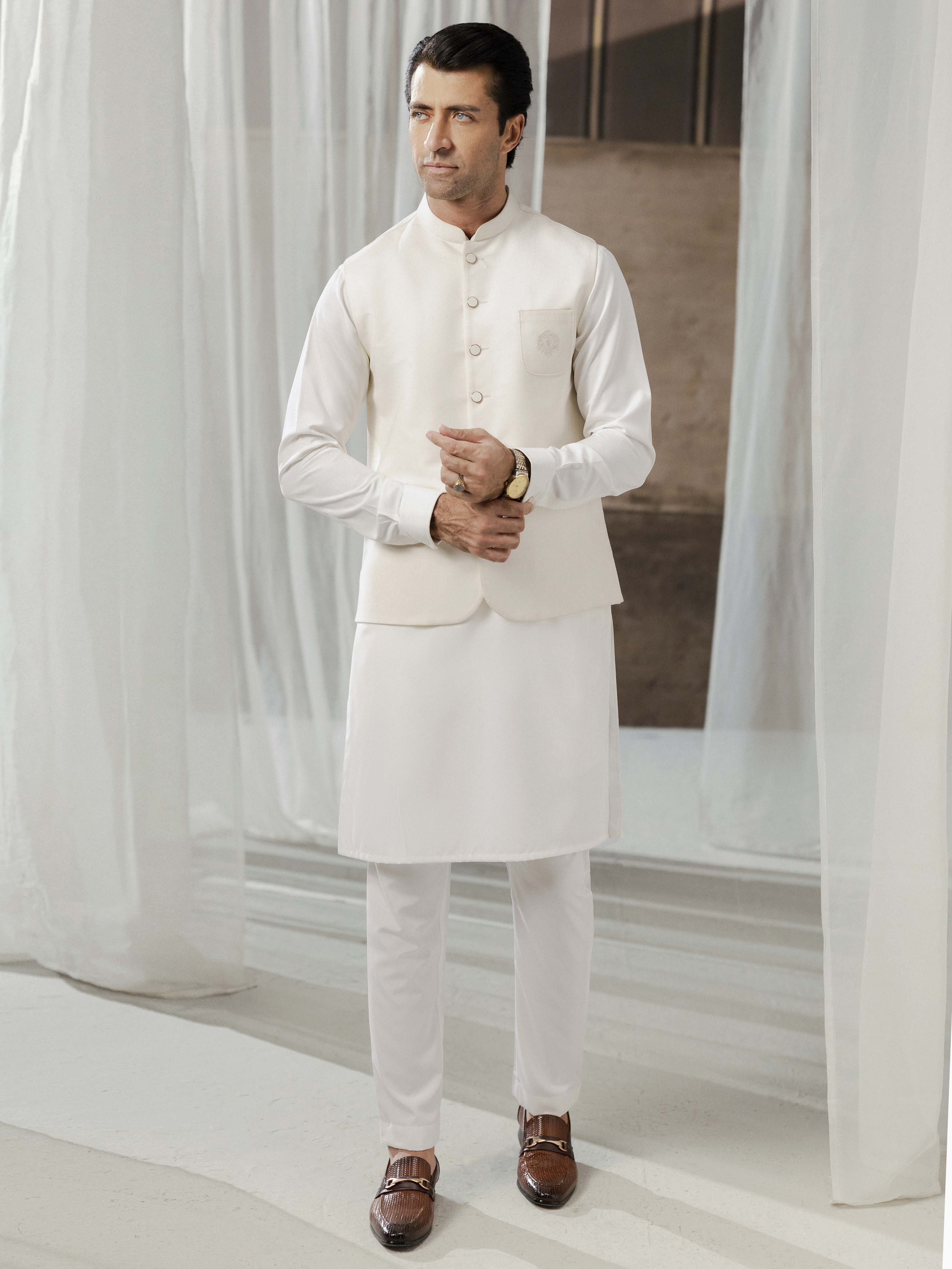 Men's Cream Waist Coat - EMTWCE5-35987 - Image 4