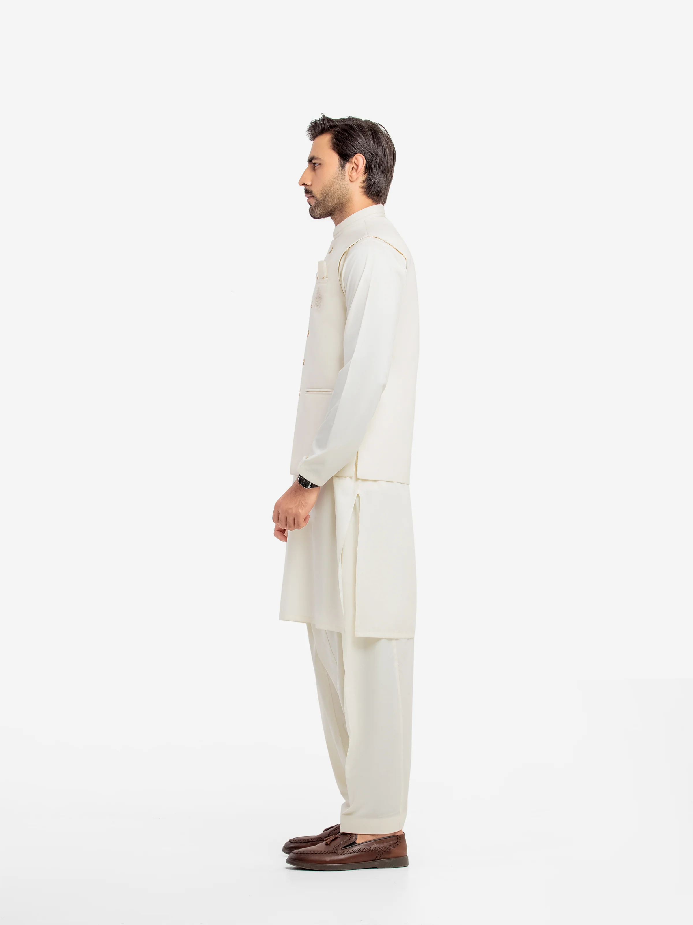 Men's Cream Waist Coat Suit - ECMTWCS5-030 - Image 4
