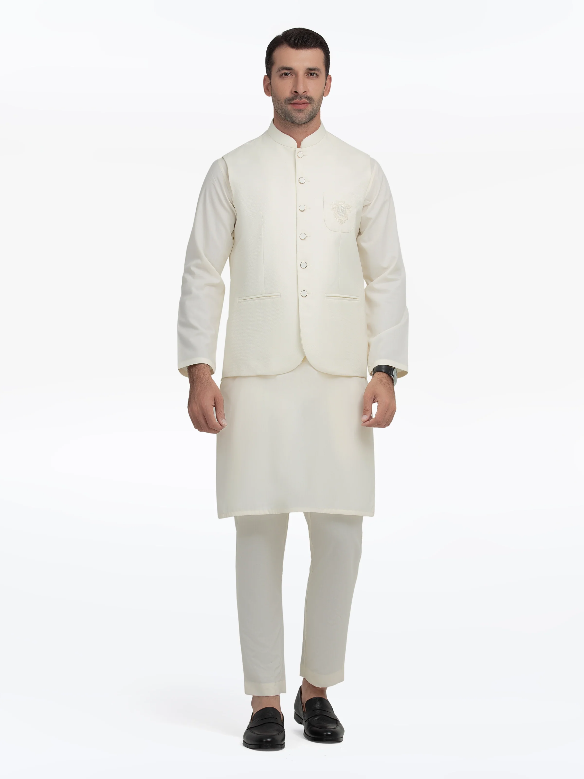 Men's Cream Waist Coat Suit - EMTWCS5-007 - Image 2