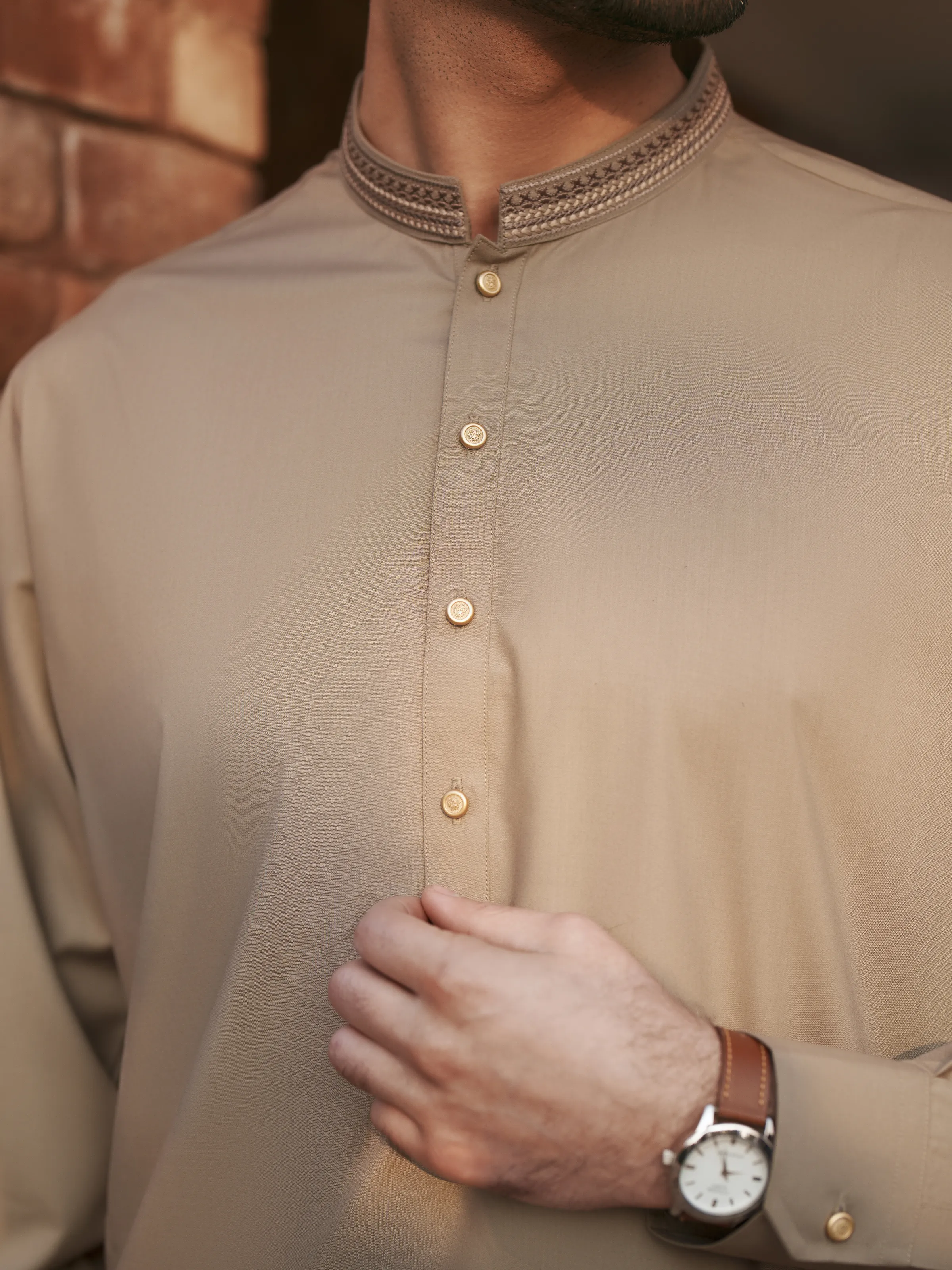 Men's Dark Beige Shalwar Kameez - EMTKS5-41220 - Image 3