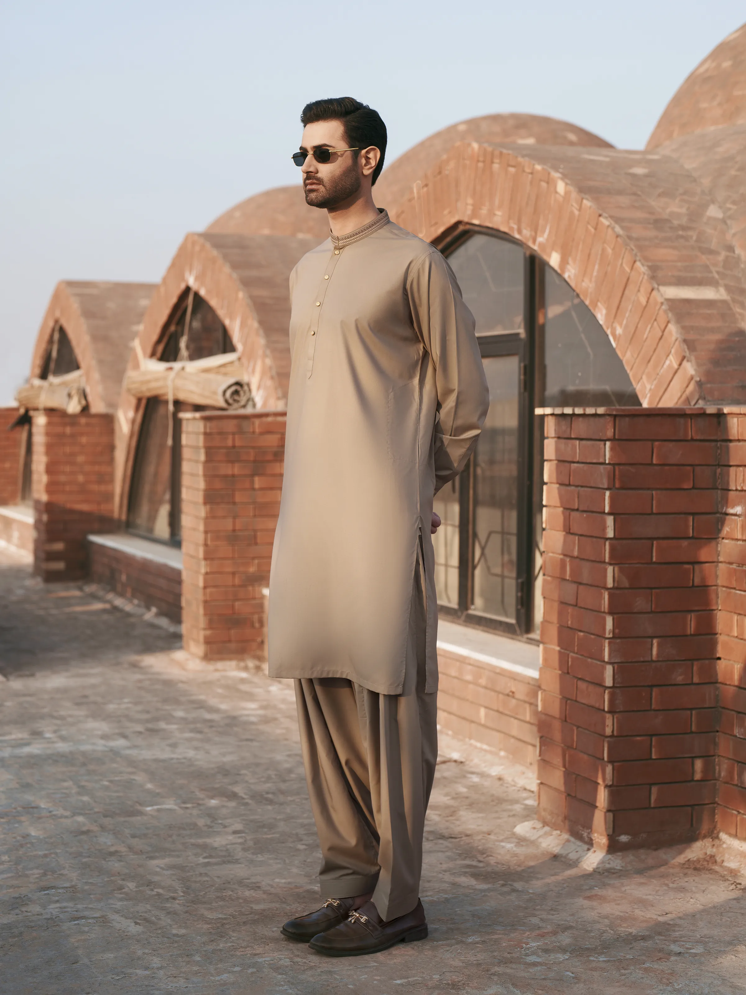 Men's Dark Beige Shalwar Kameez - EMTKS5-41220 - Image 4