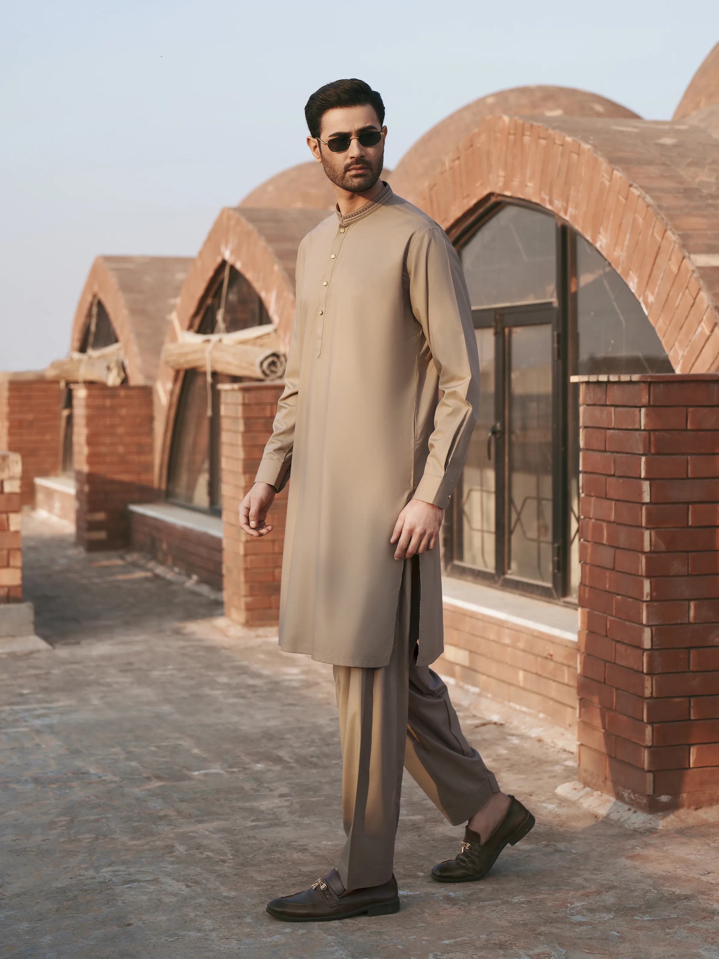 Men's Dark Beige Shalwar Kameez - EMTKS5-41220 - Image 5
