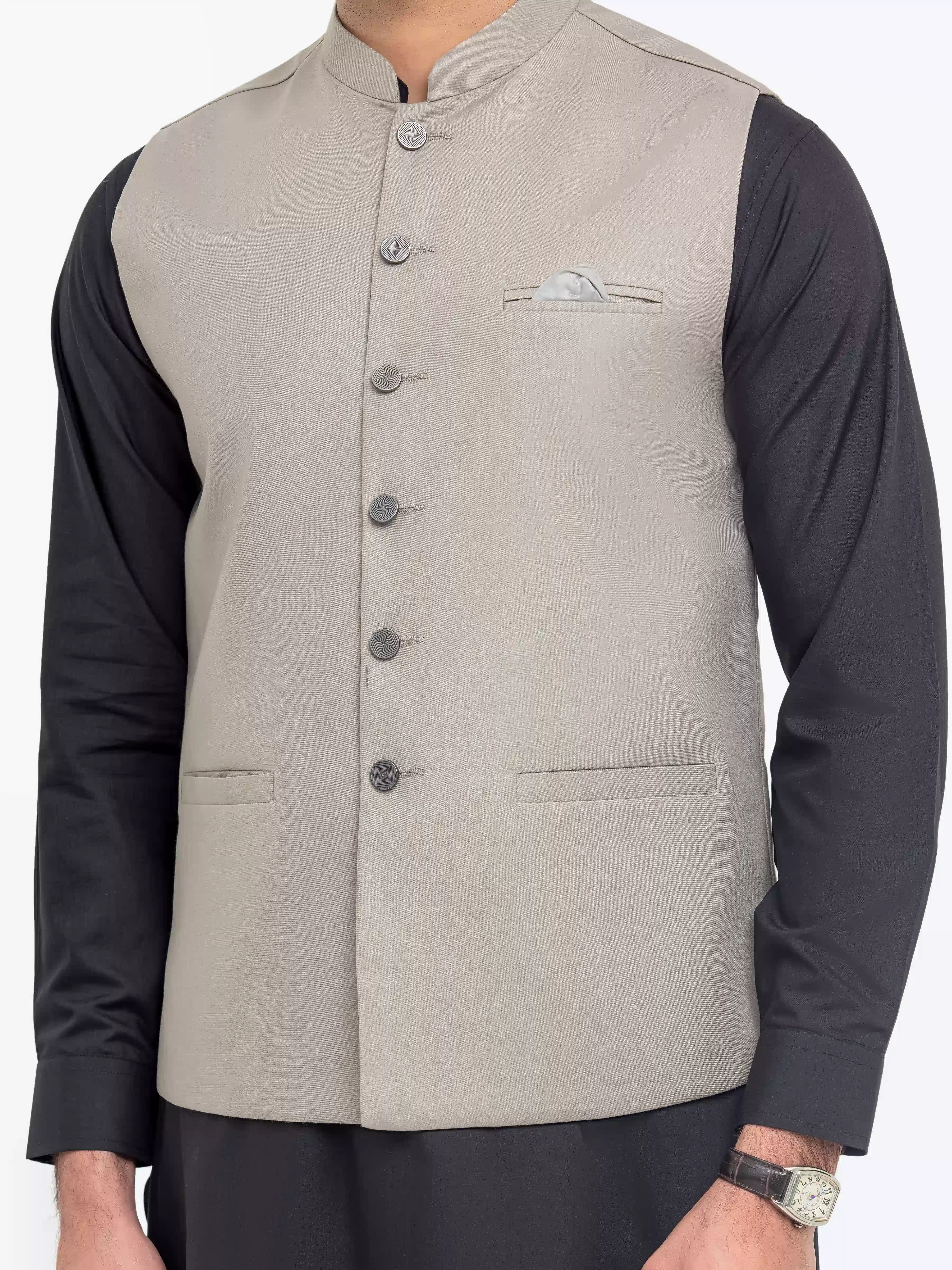 Men's Dark Beige Waist Coat - EMTWCP5-35947 - Image 3