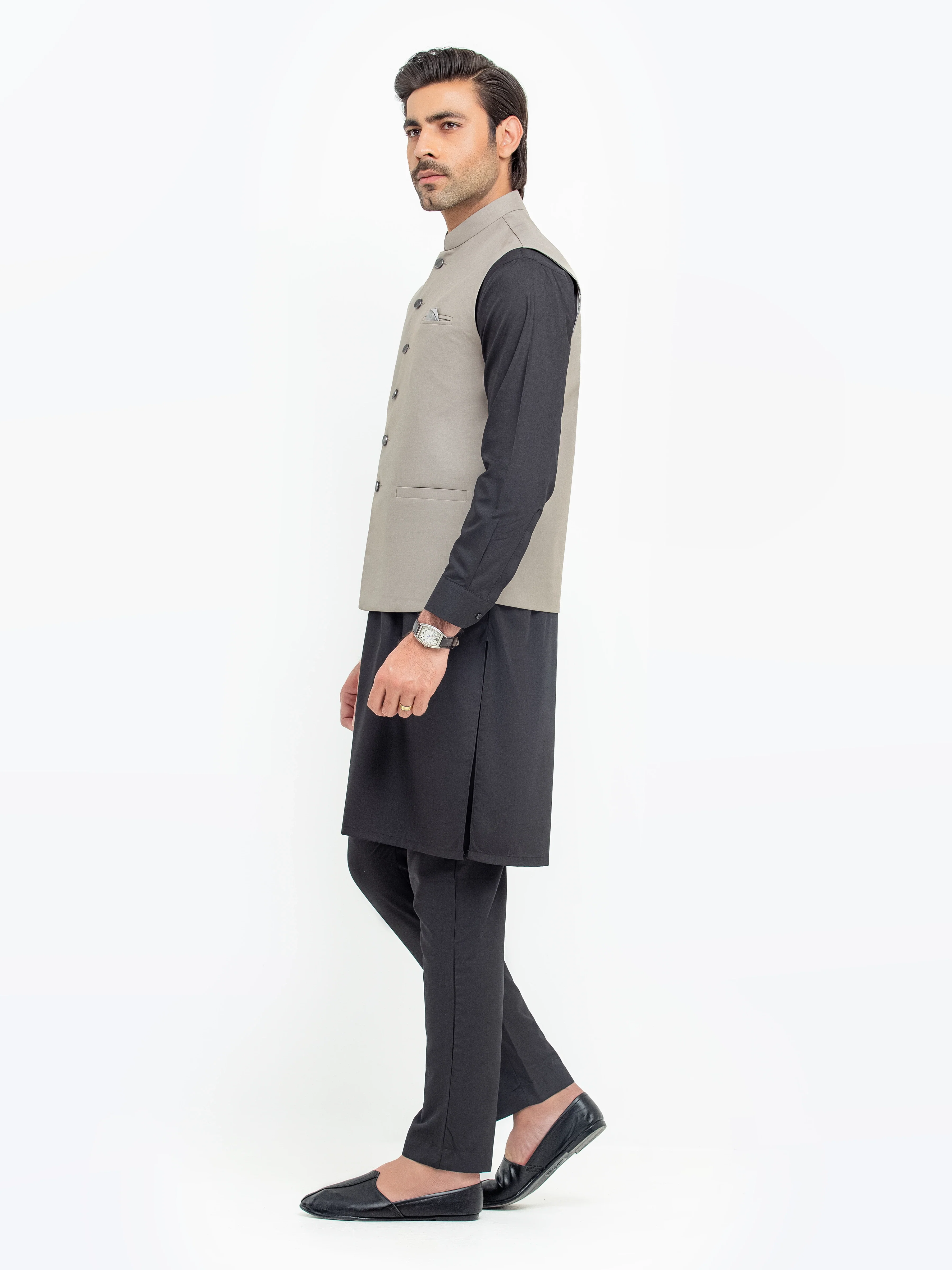 Men's Dark Beige Waist Coat - EMTWCP5-35947 - Image 4