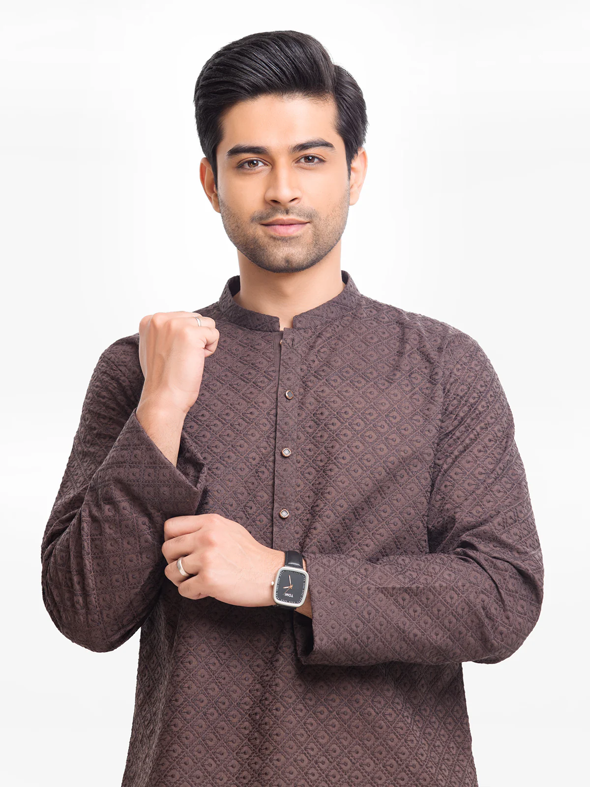 Men's Dark Brown Kurta - EMTK24-99423 - Image 2