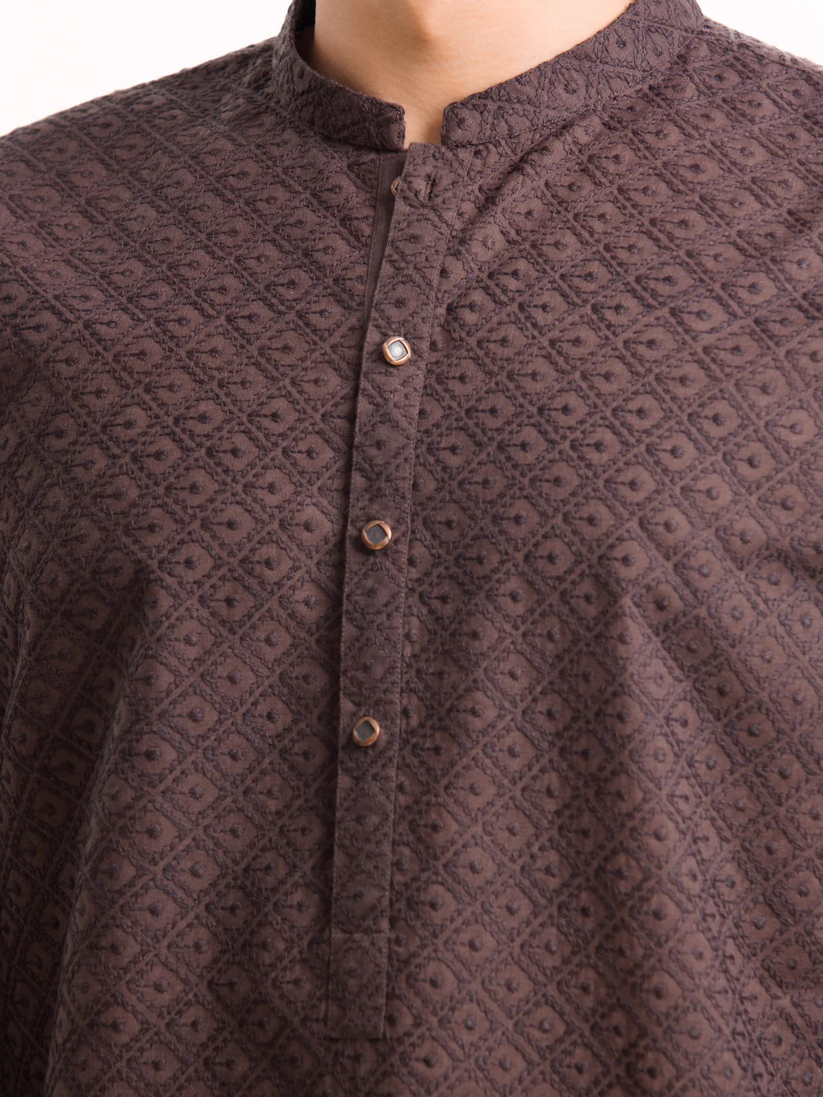 Men's Dark Brown Kurta - EMTK24-99423 - Image 4