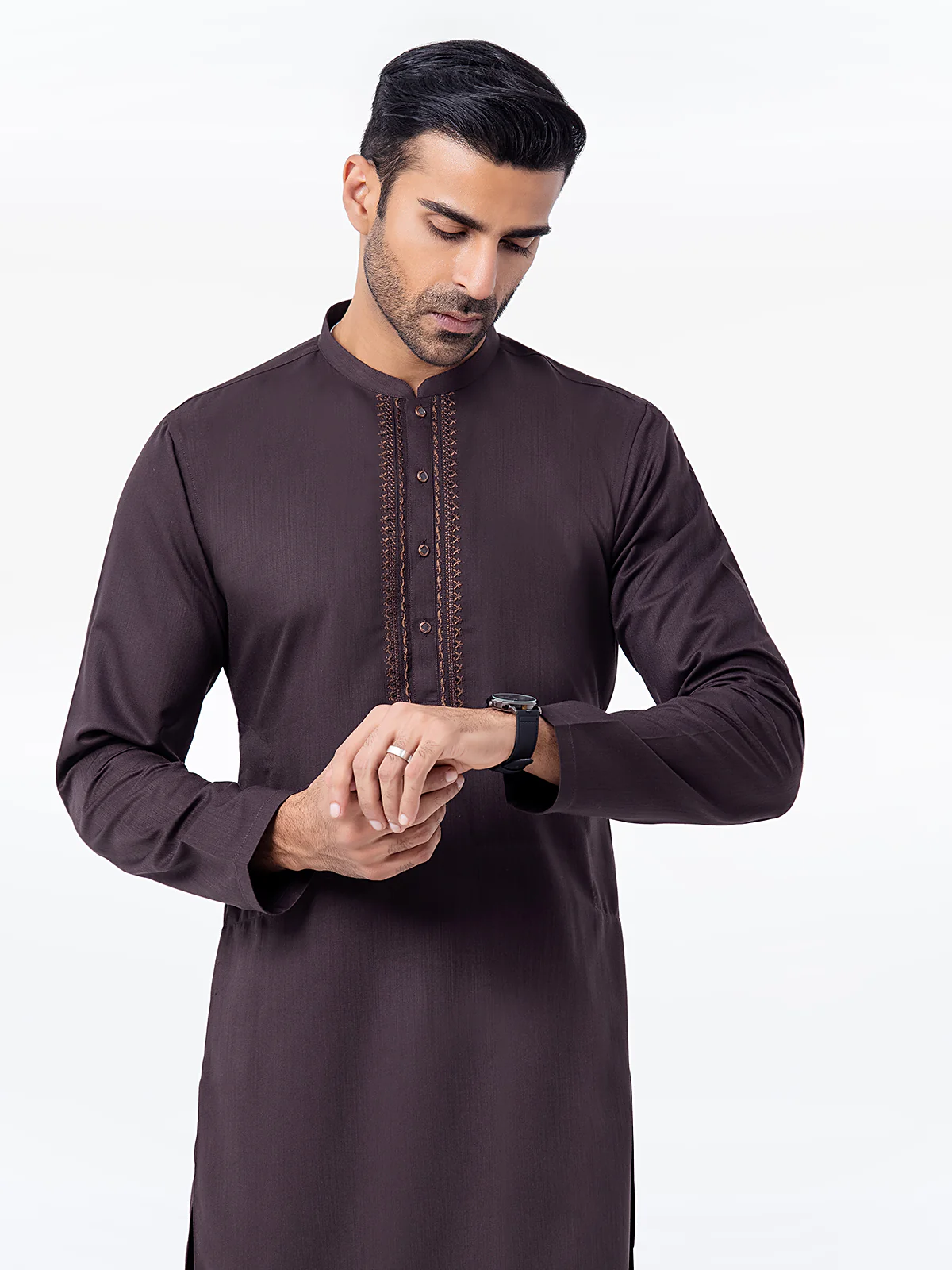 Men's Dark Brown Kurta Pajama - EMTSW23-99402 - Image 3