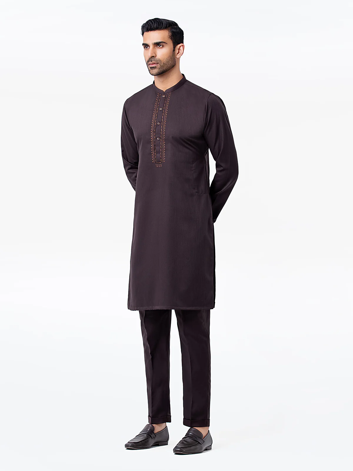 Men's Dark Brown Kurta Pajama - EMTSW23-99402 - Image 4