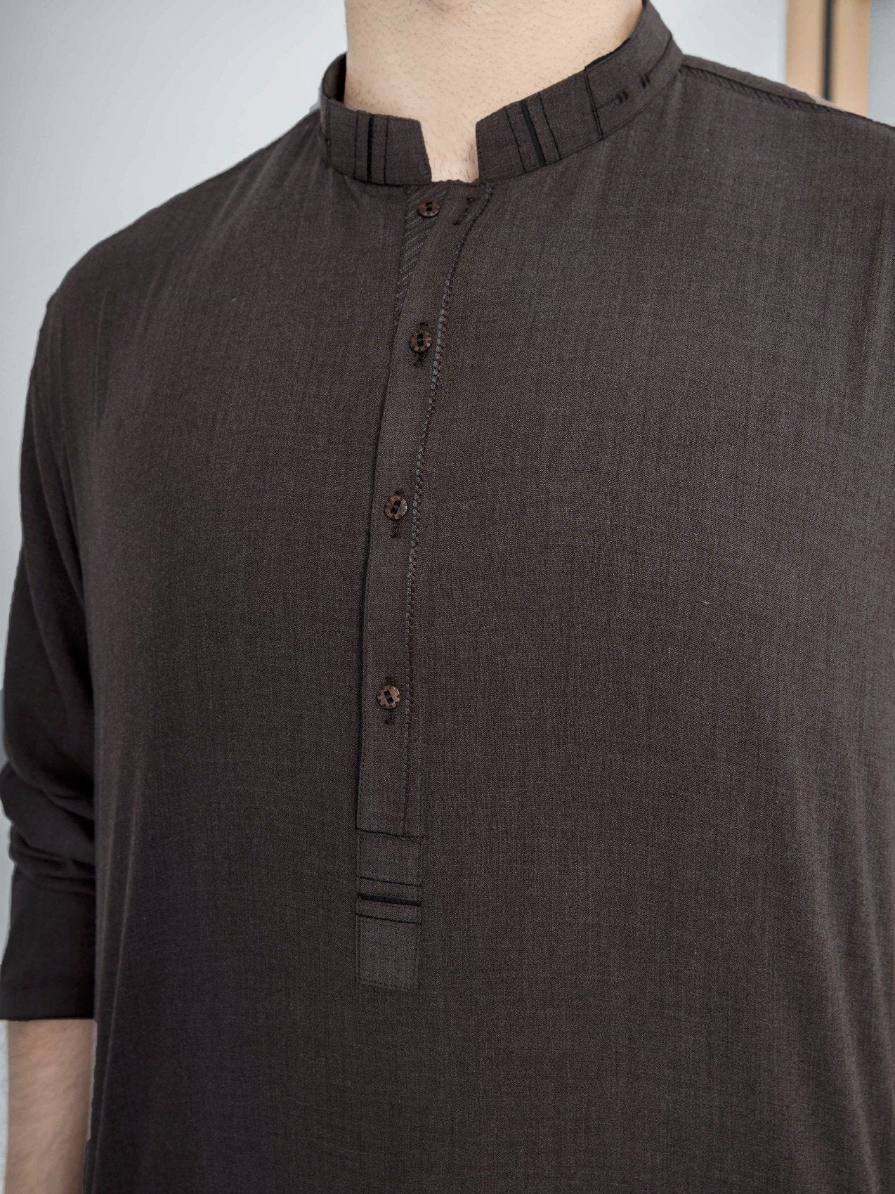 Men's Dark Brown Shalwar Kameez - EMTKS21S-40909 - Image 2