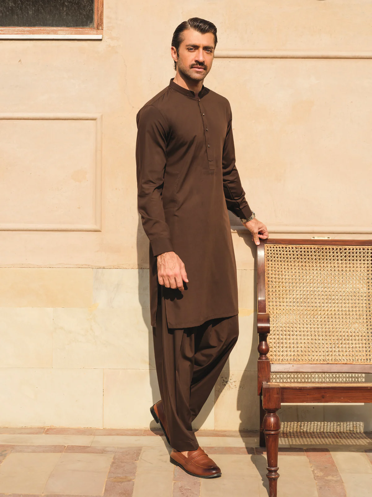 Men's Dark Brown Shalwar Kameez - EMTKS24-41115 - Image 2