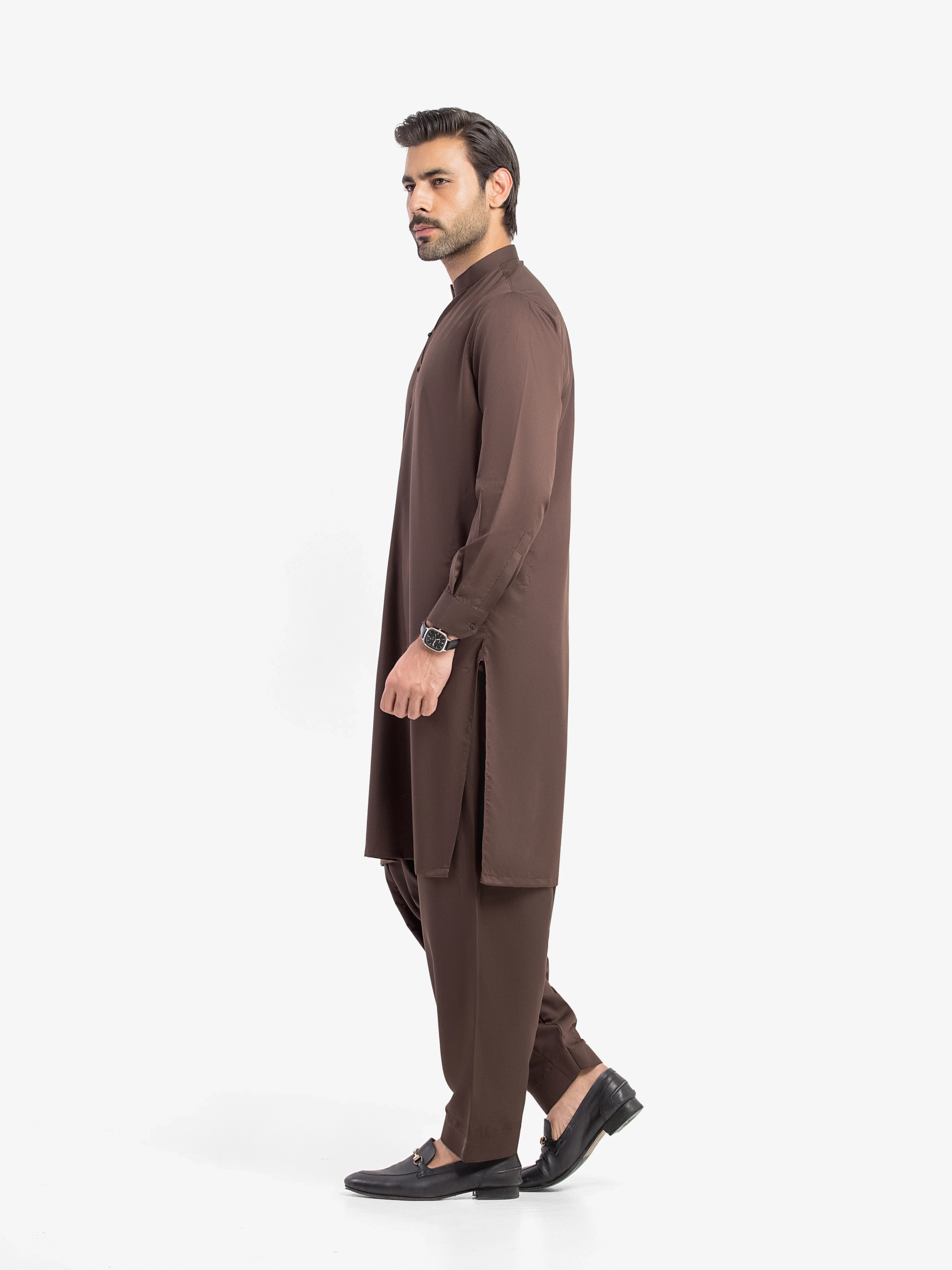 Men's Dark Brown Shalwar Kameez - EMTKS5-41201 - Image 4