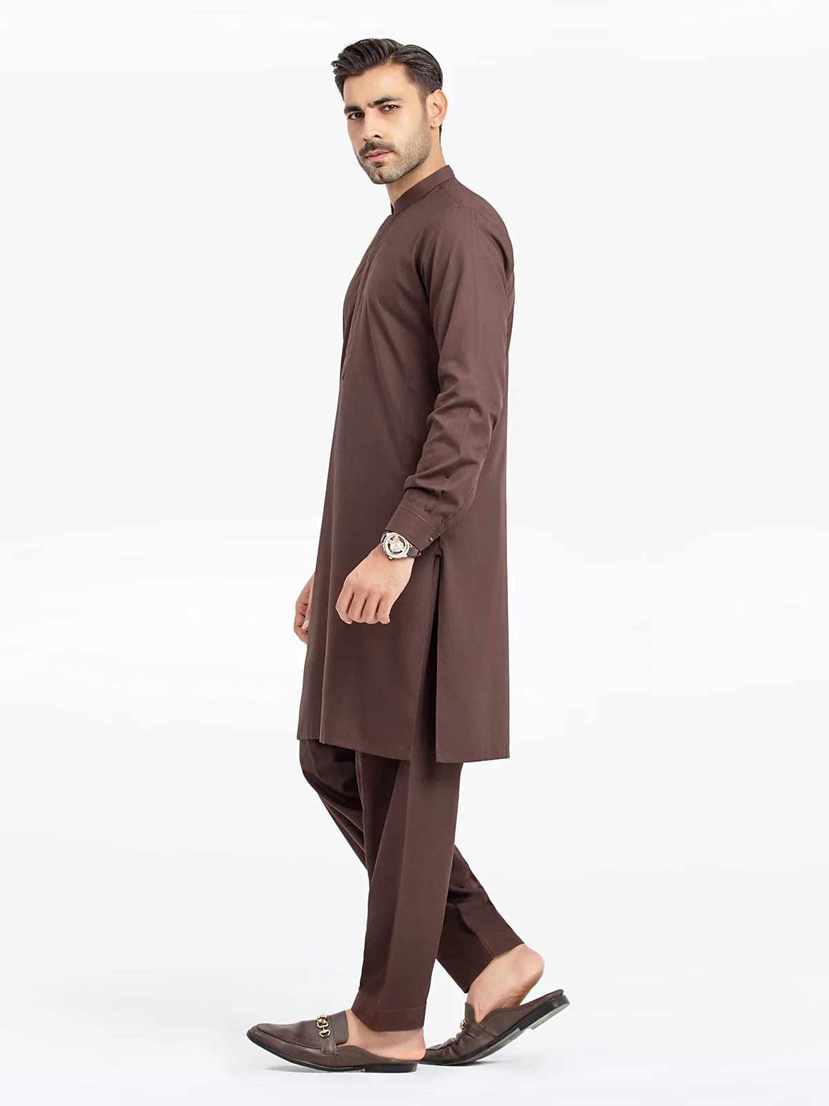 Men's Dark Brown Shalwar Kameez - EMTKST24S-99468 - Image 4