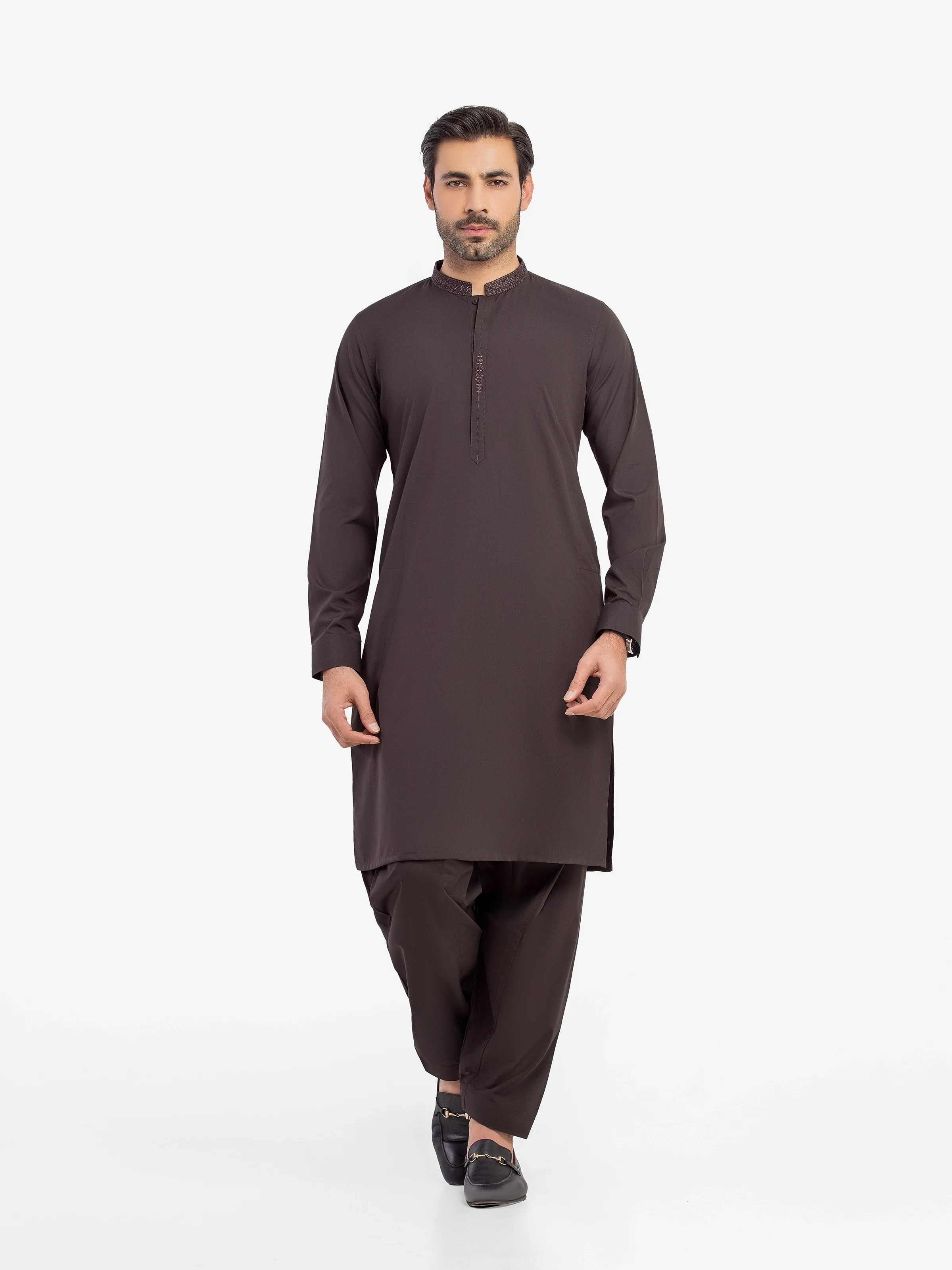 Men's Dark Brown Shalwar Kameez - EMTKST5-99628