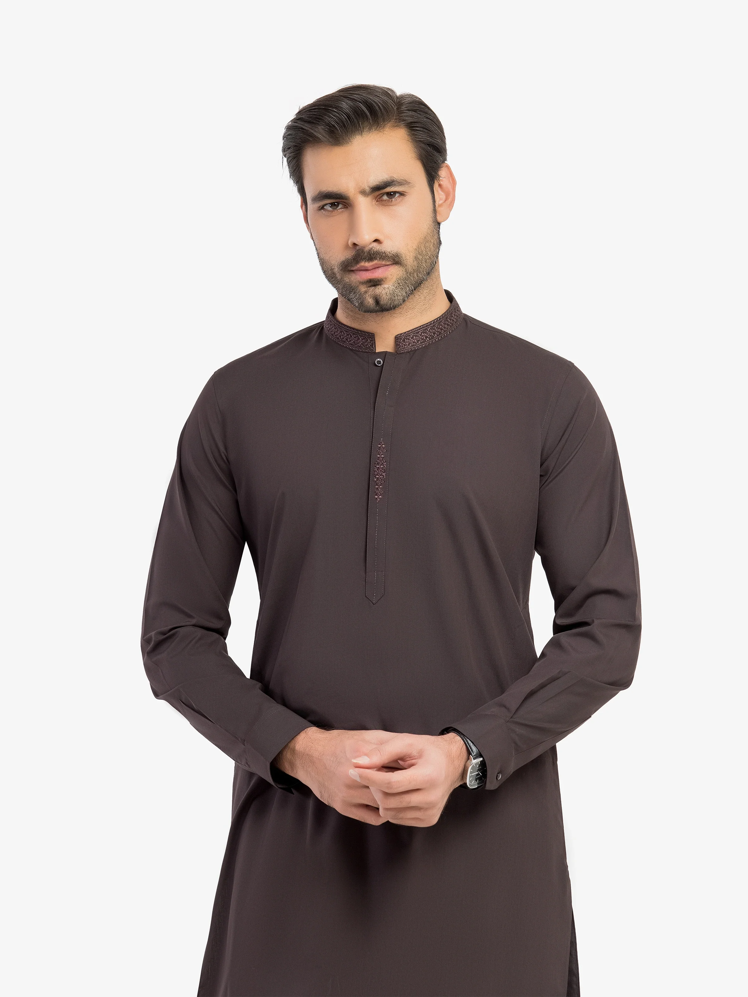 Men's Dark Brown Shalwar Kameez - EMTKST5-99628 - Image 2