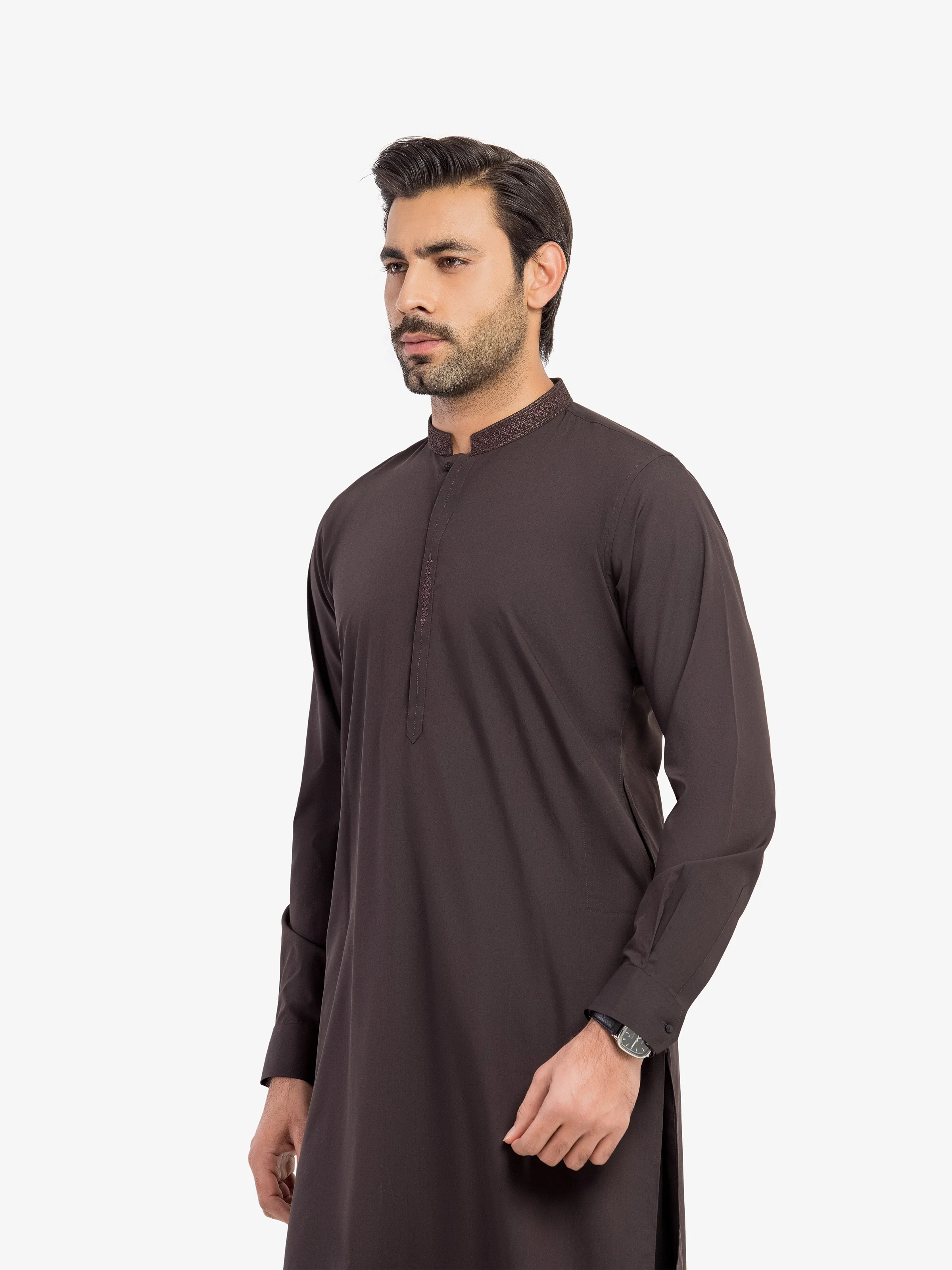 Men's Dark Brown Shalwar Kameez - EMTKST5-99628 - Image 3