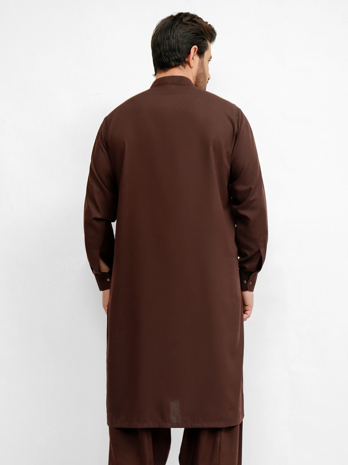Men's Dark Brown Shalwar Kameez Plain - EMTKSP21S-40893 - Image 3