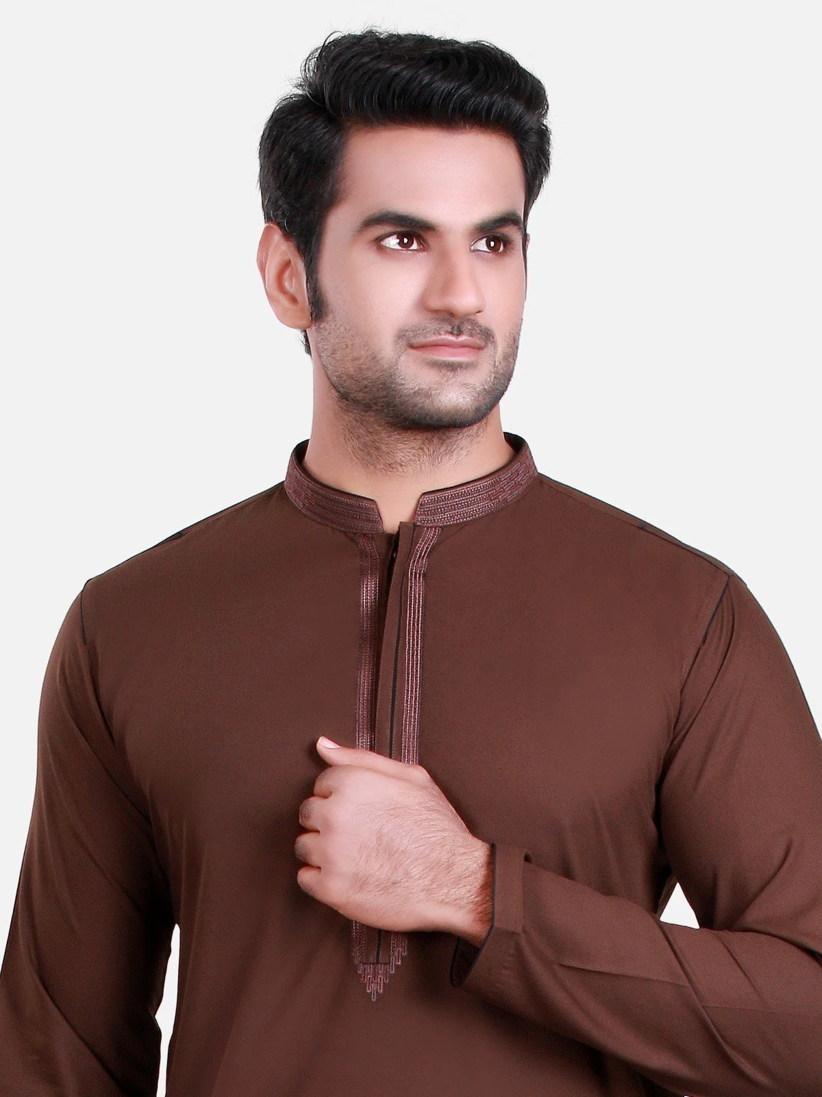 Men's Dark Brown Shalwar Kameez - MTKS-C16S-40388 - Image 2