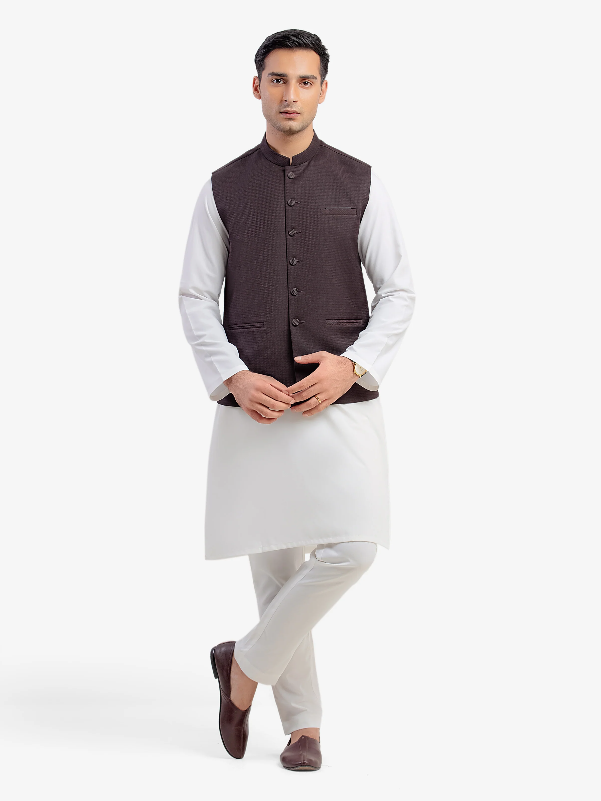 Men's Dark Brown Waist Coat - EMTWCP5-35993 - Image 2