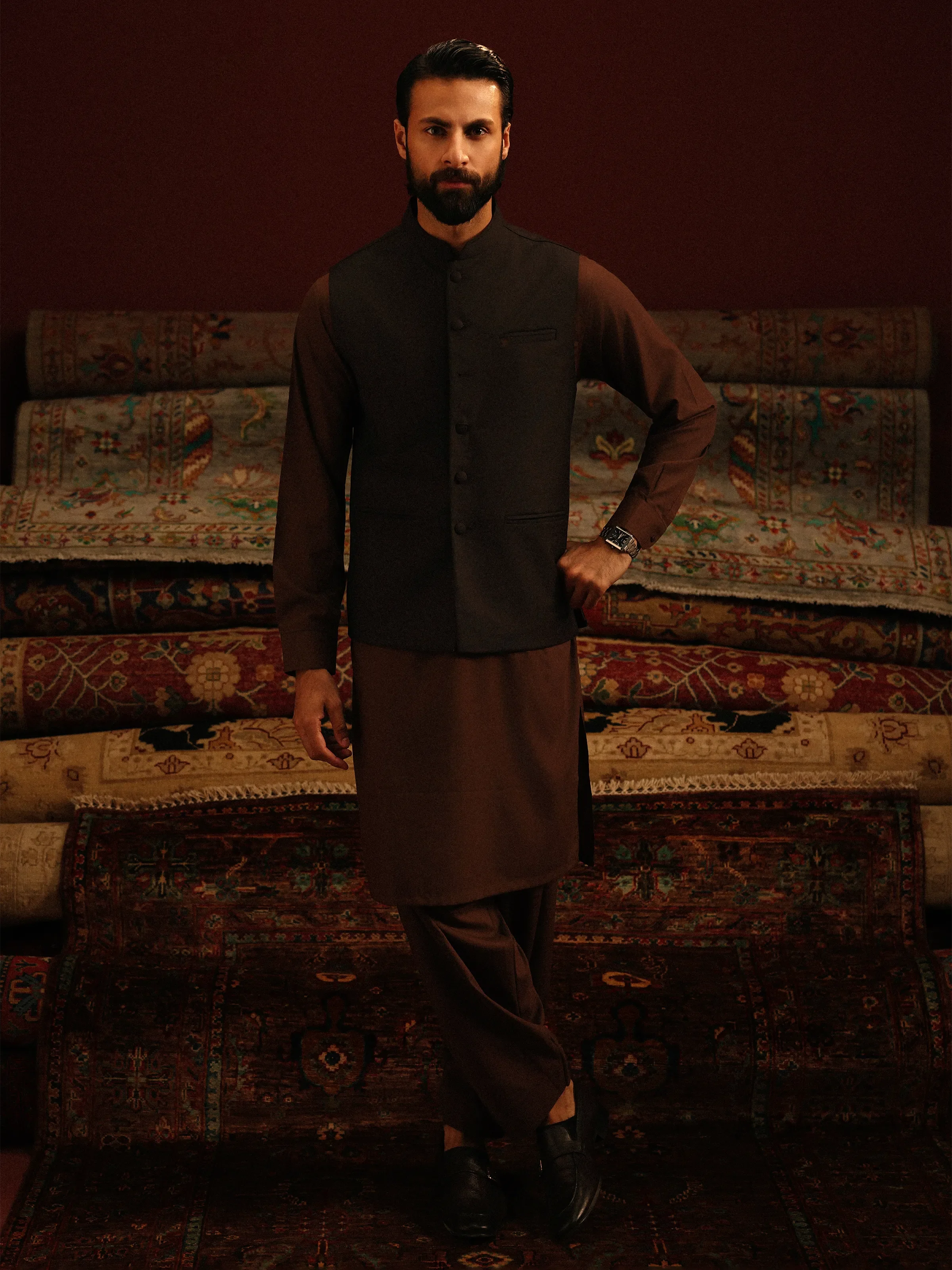 Men's Dark Brown Waist Coat - EMTWCP5-35997 - Image 2