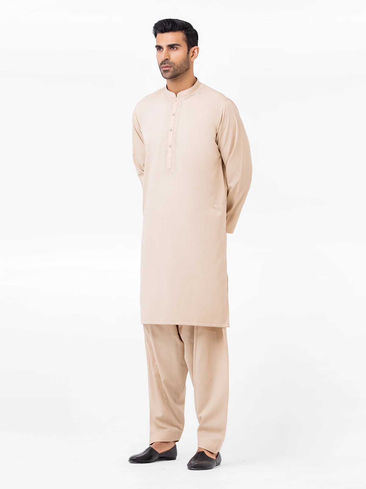 Men's Dark Cream Shalwar Kameez - EMTKS23W-41068 - Image 3