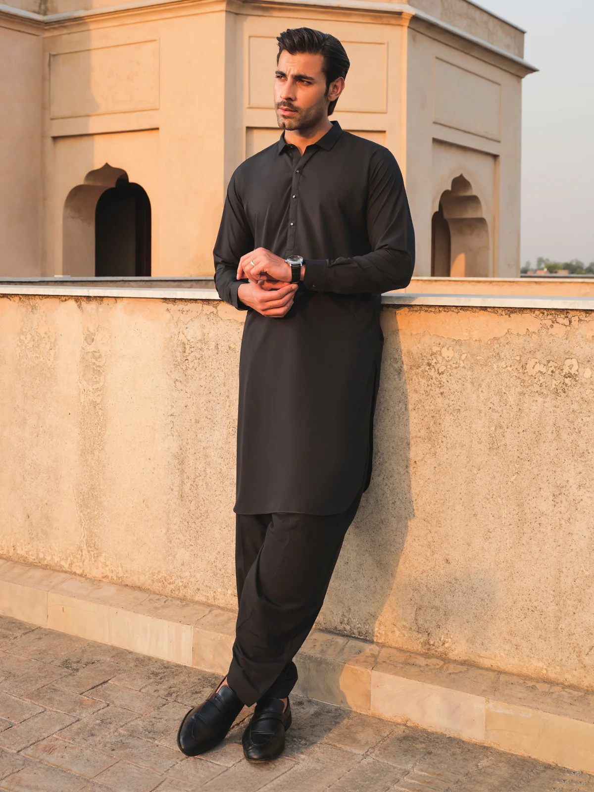 Men's Dark Green Shalwar Kameez - EMTKS24S-41107 - Image 2