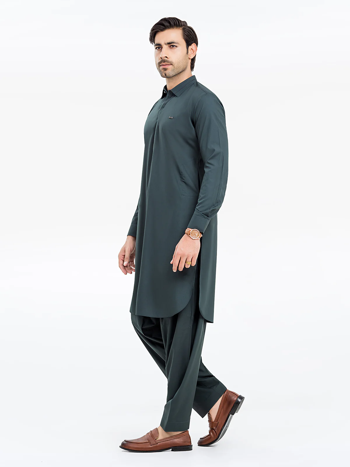 Men's Dark Green Shalwar Kameez - EMTKS24S-41116 - Image 4