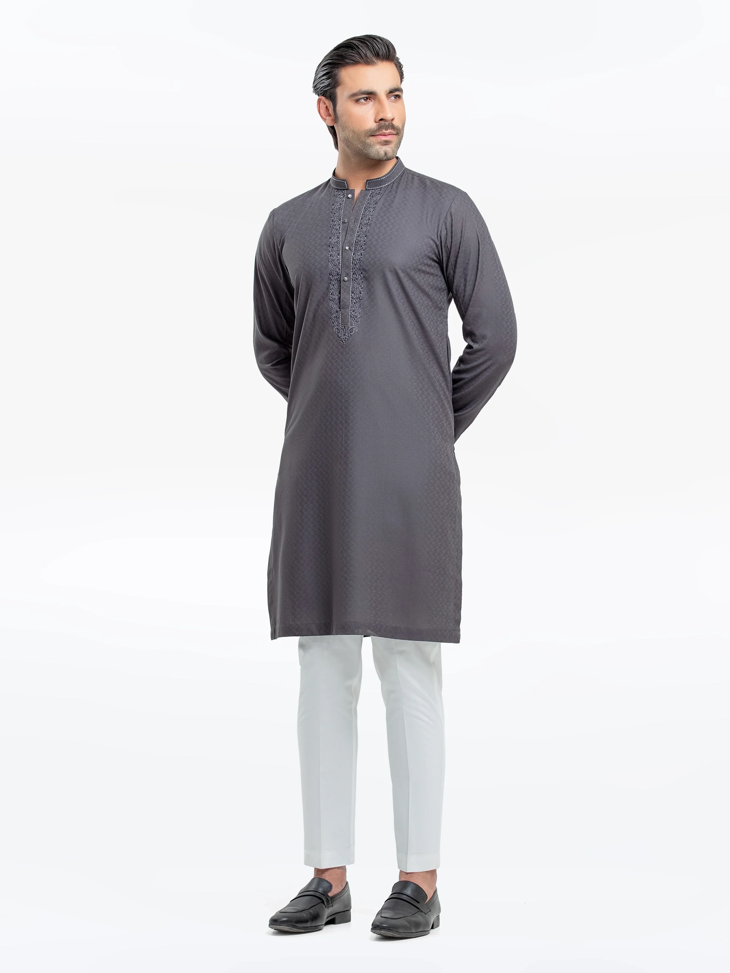 Men's Dark Grey Kurta - EMTK5-99525 - Image 2