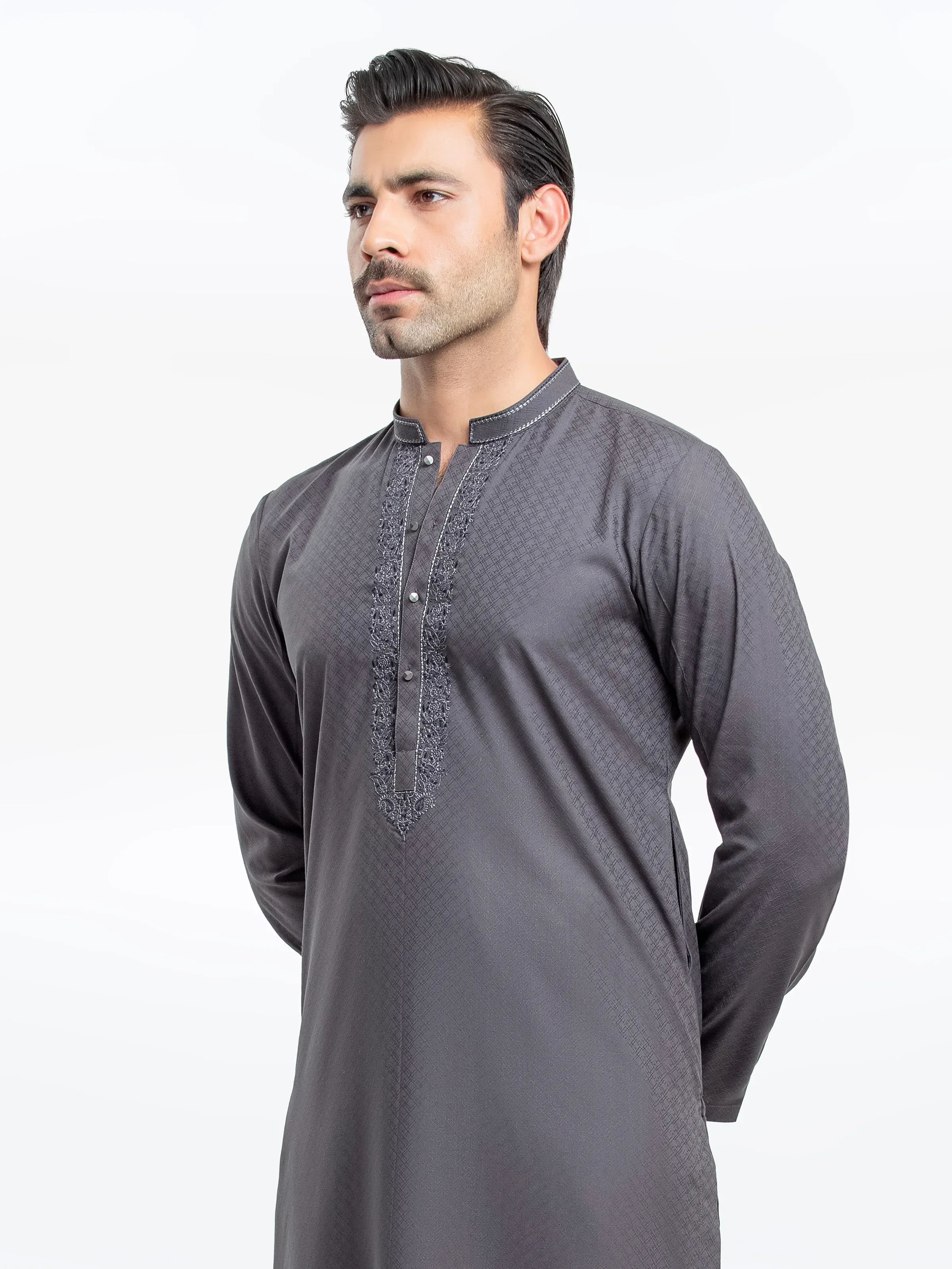Men's Dark Grey Kurta - EMTK5-99525 - Image 3