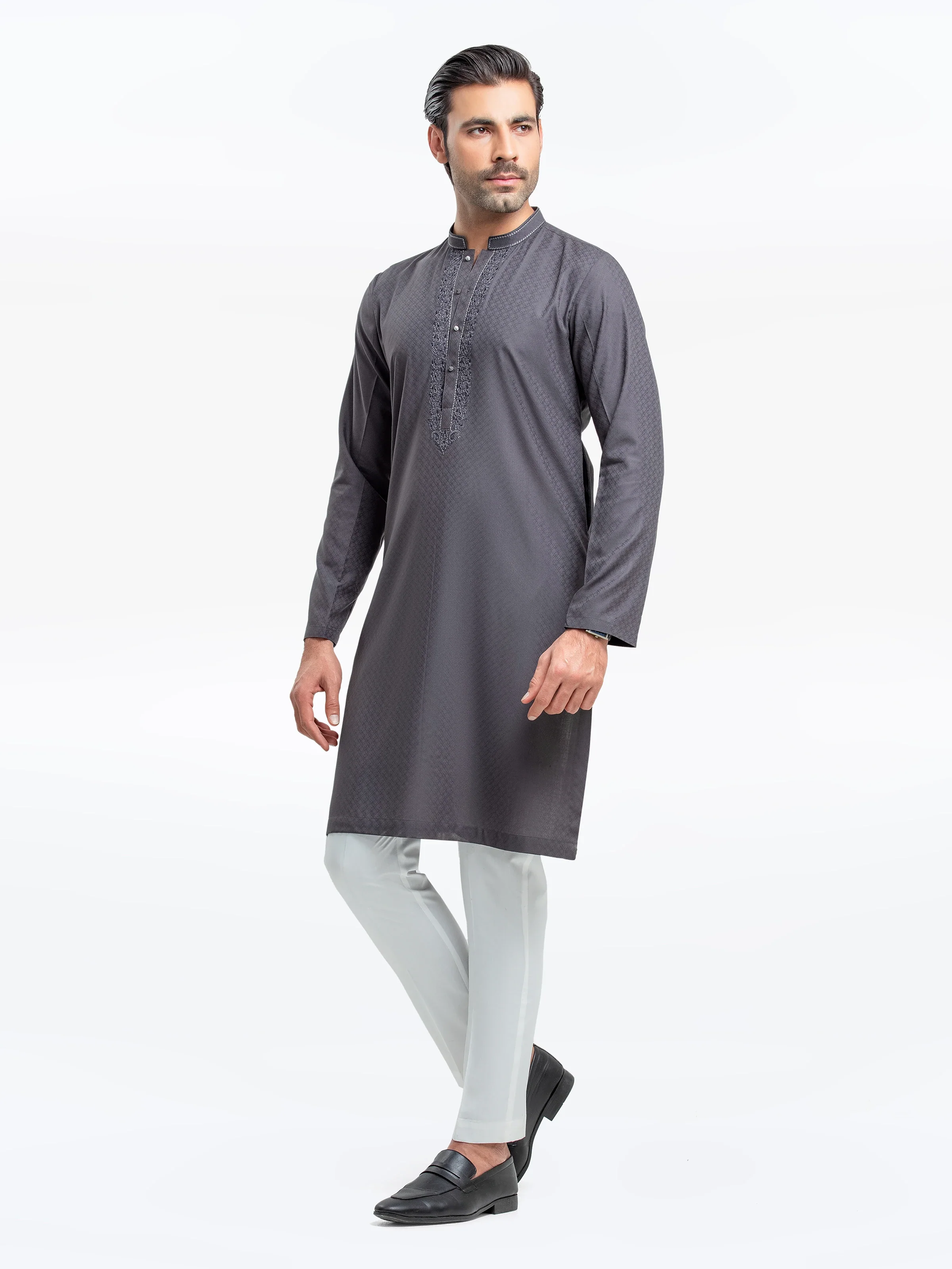 Men's Dark Grey Kurta - EMTK5-99525 - Image 4