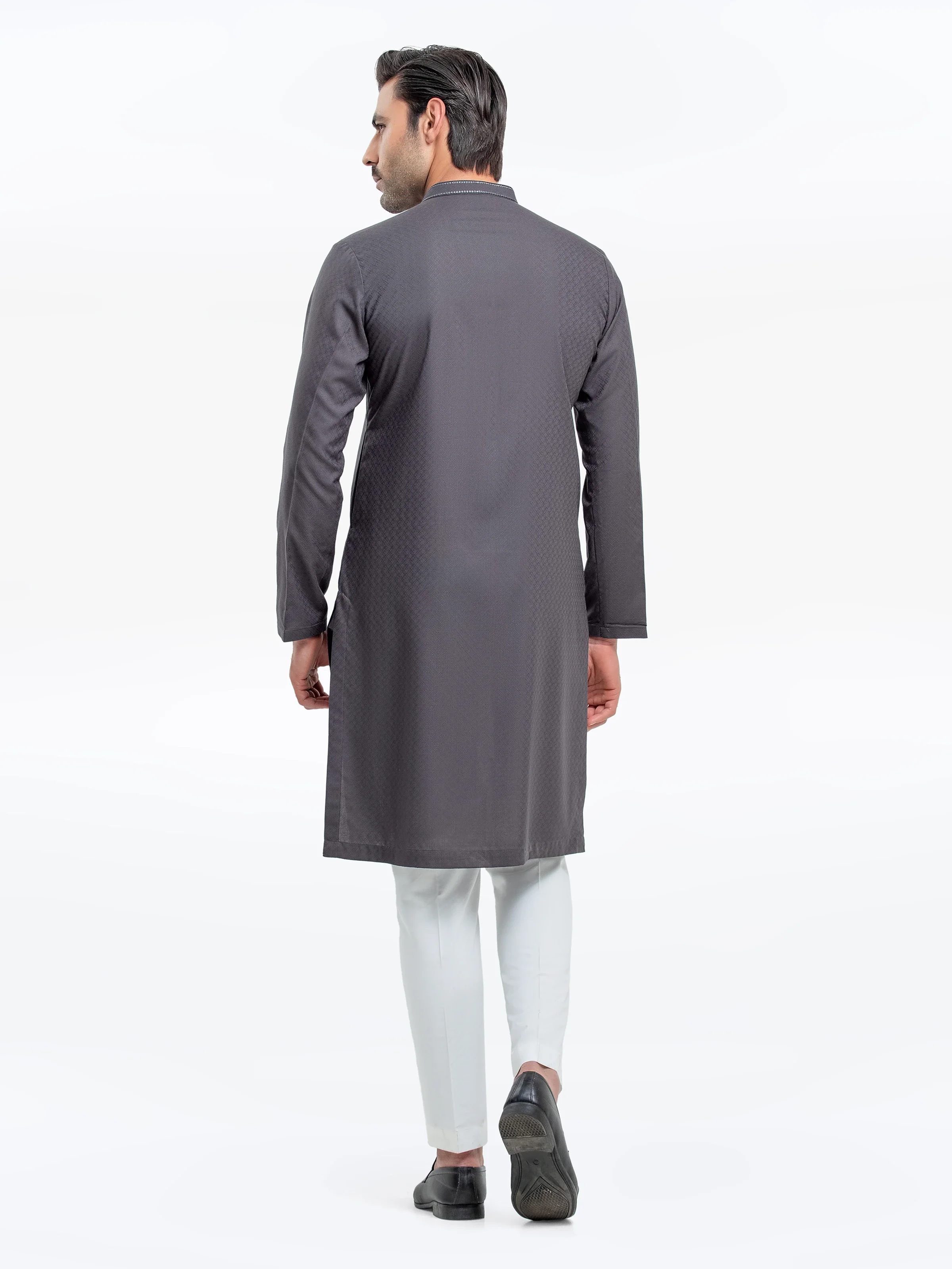 Men's Dark Grey Kurta - EMTK5-99525 - Image 5