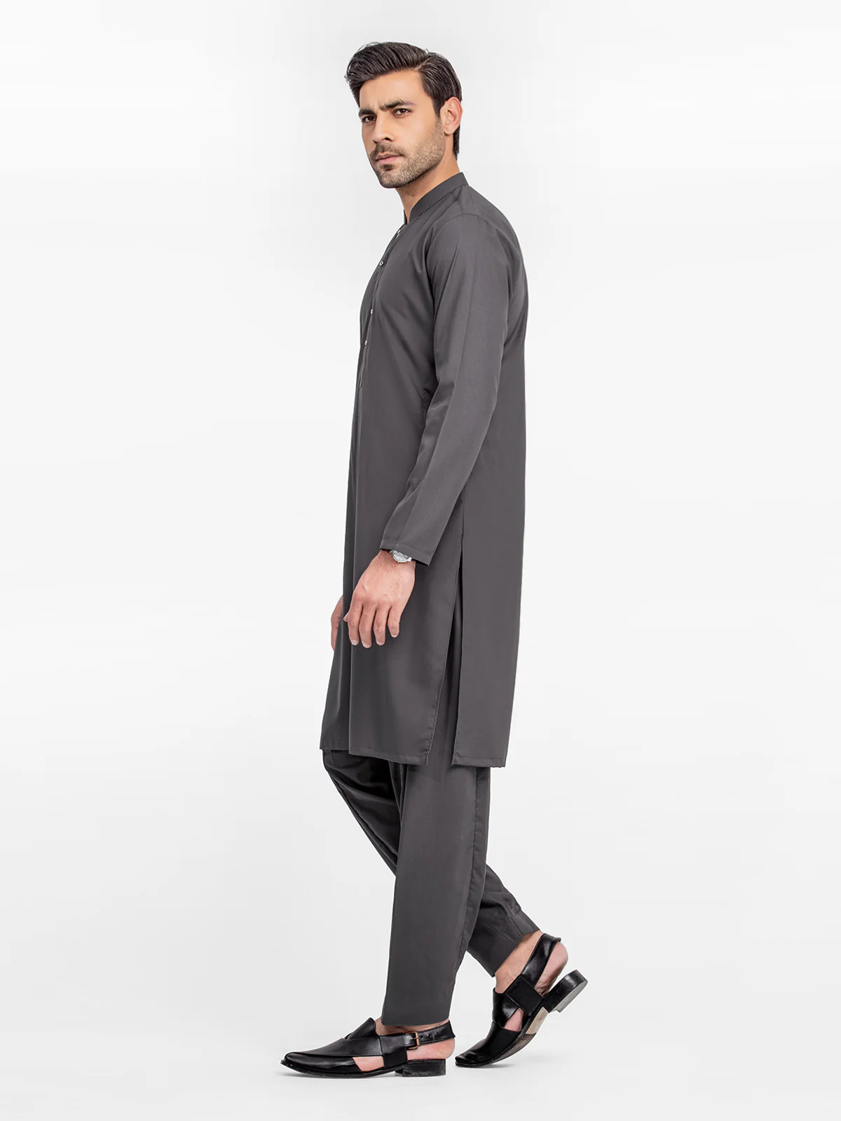Men's Dark Grey Shalwar Kameez - EMTKS24-41087 - Image 4