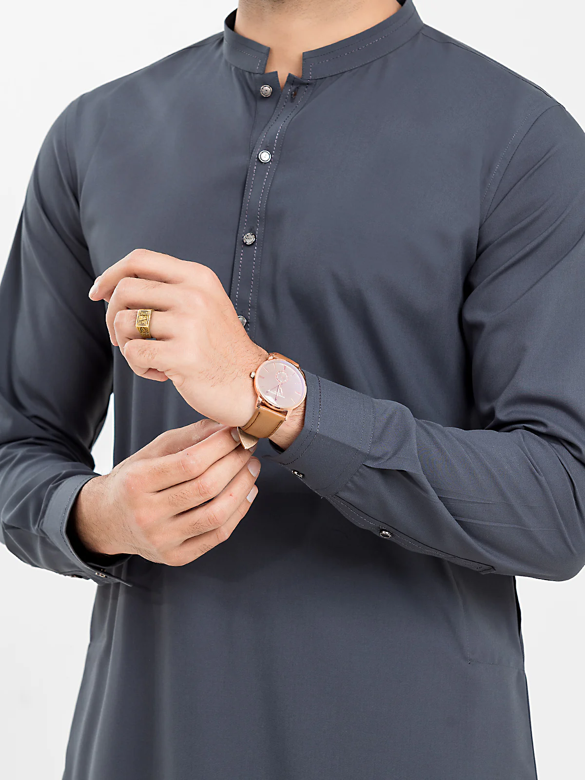 Men's Dark Grey Shalwar Kameez - EMTKS24-41110 - Image 4