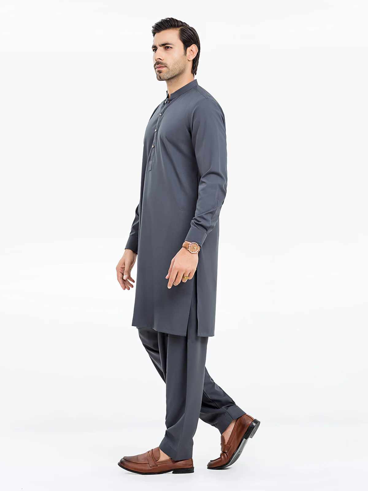 Men's Dark Grey Shalwar Kameez - EMTKS24-41110 - Image 5