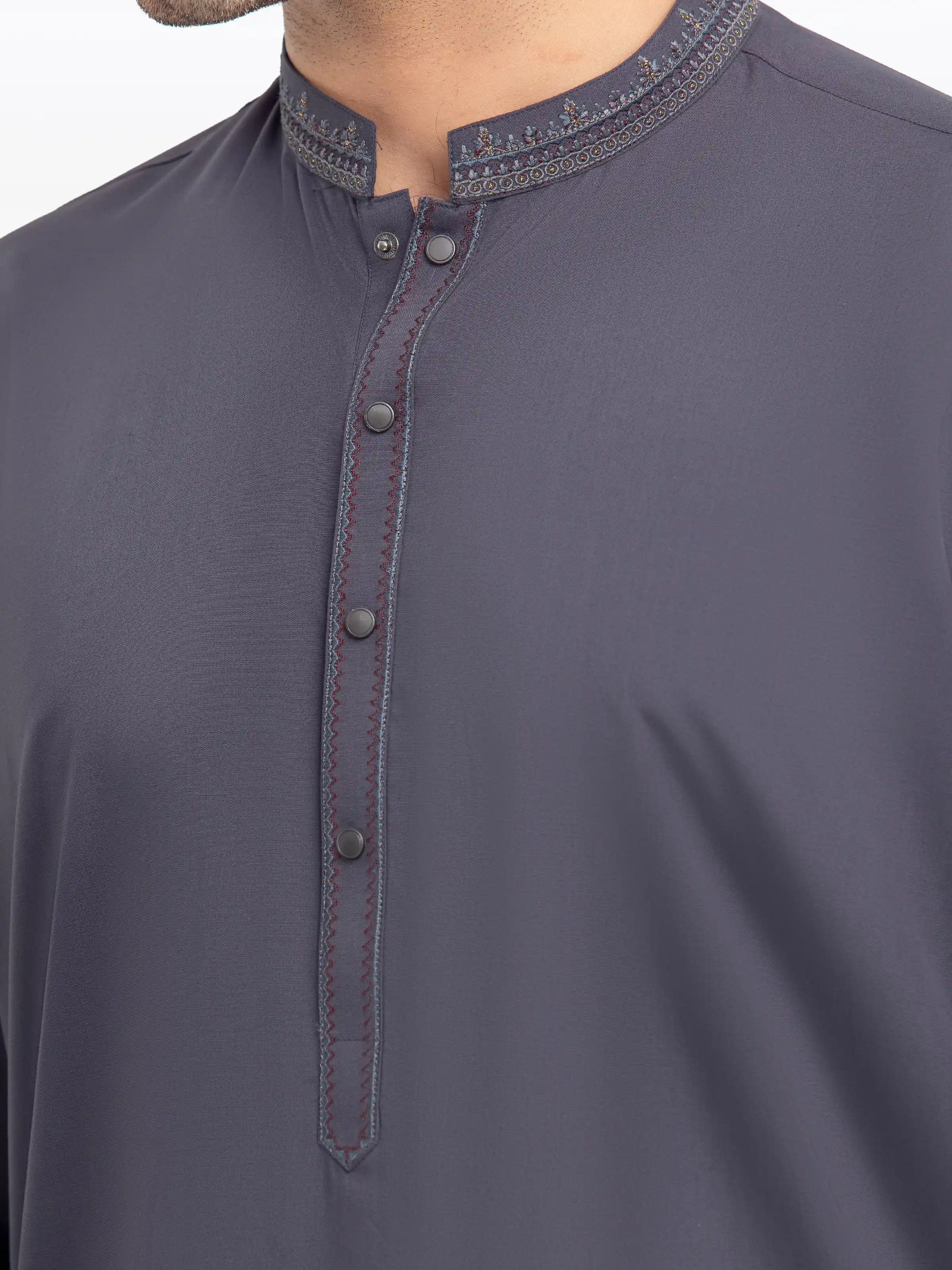 Men's Dark Grey Shalwar Kameez - EMTKS5-41156 - Image 3