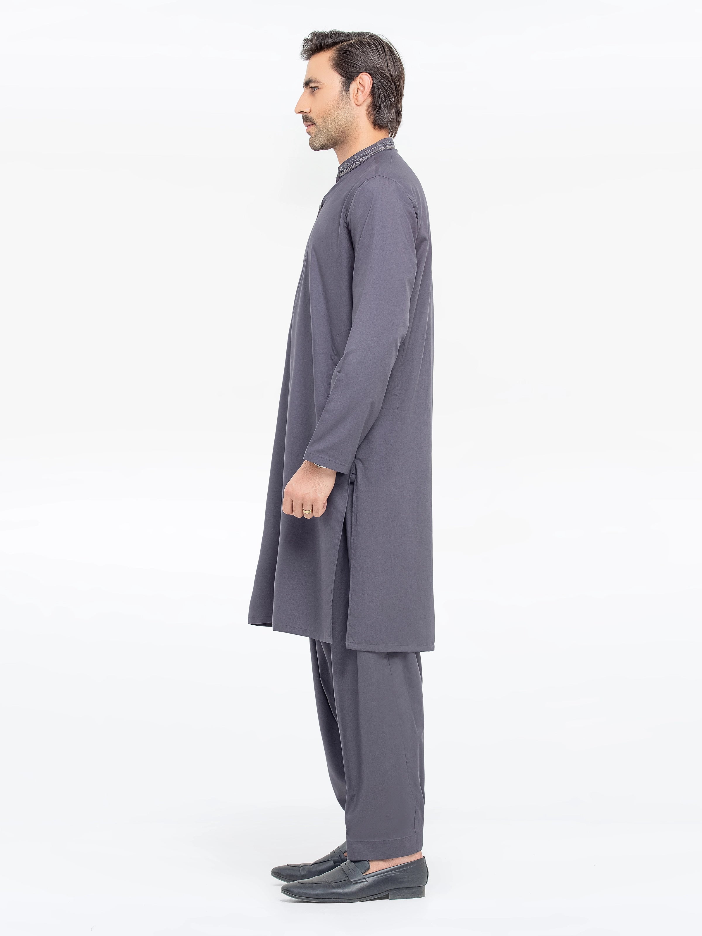 Men's Dark Grey Shalwar Kameez - EMTKS5-41156 - Image 4