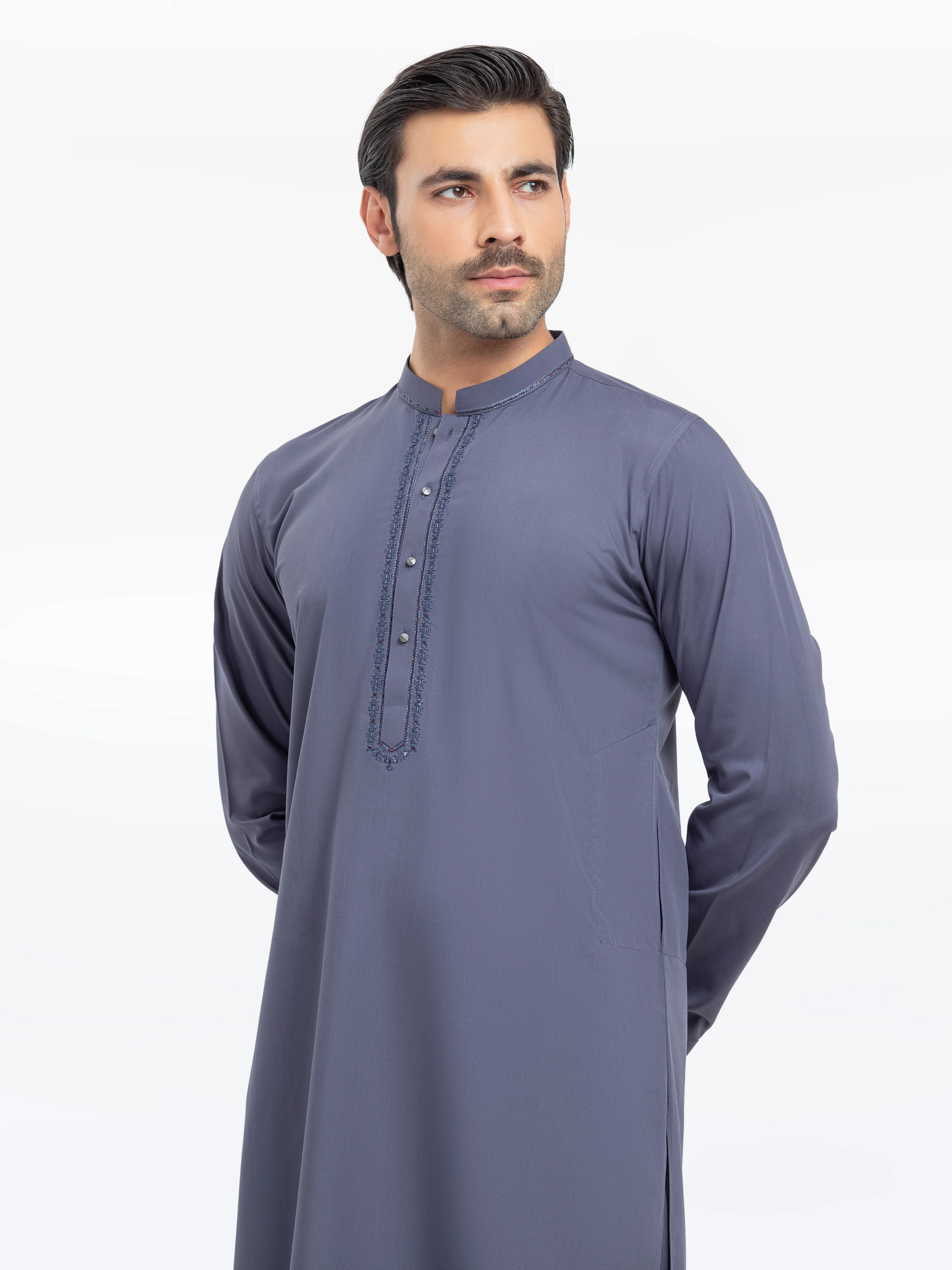 Men's Dark Grey Shalwar Kameez - EMTKS5-41160 - Image 2