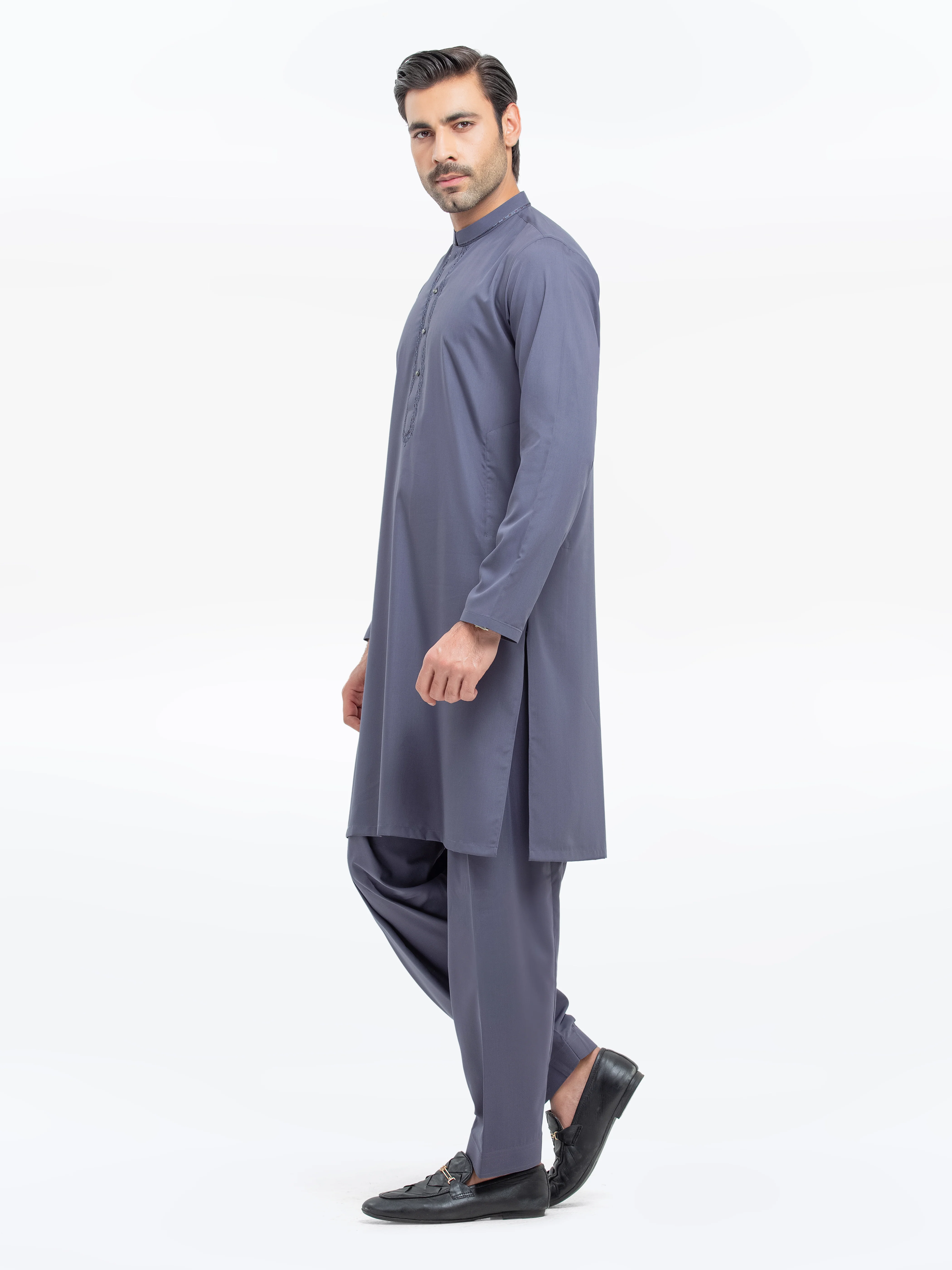 Men's Dark Grey Shalwar Kameez - EMTKS5-41160 - Image 3