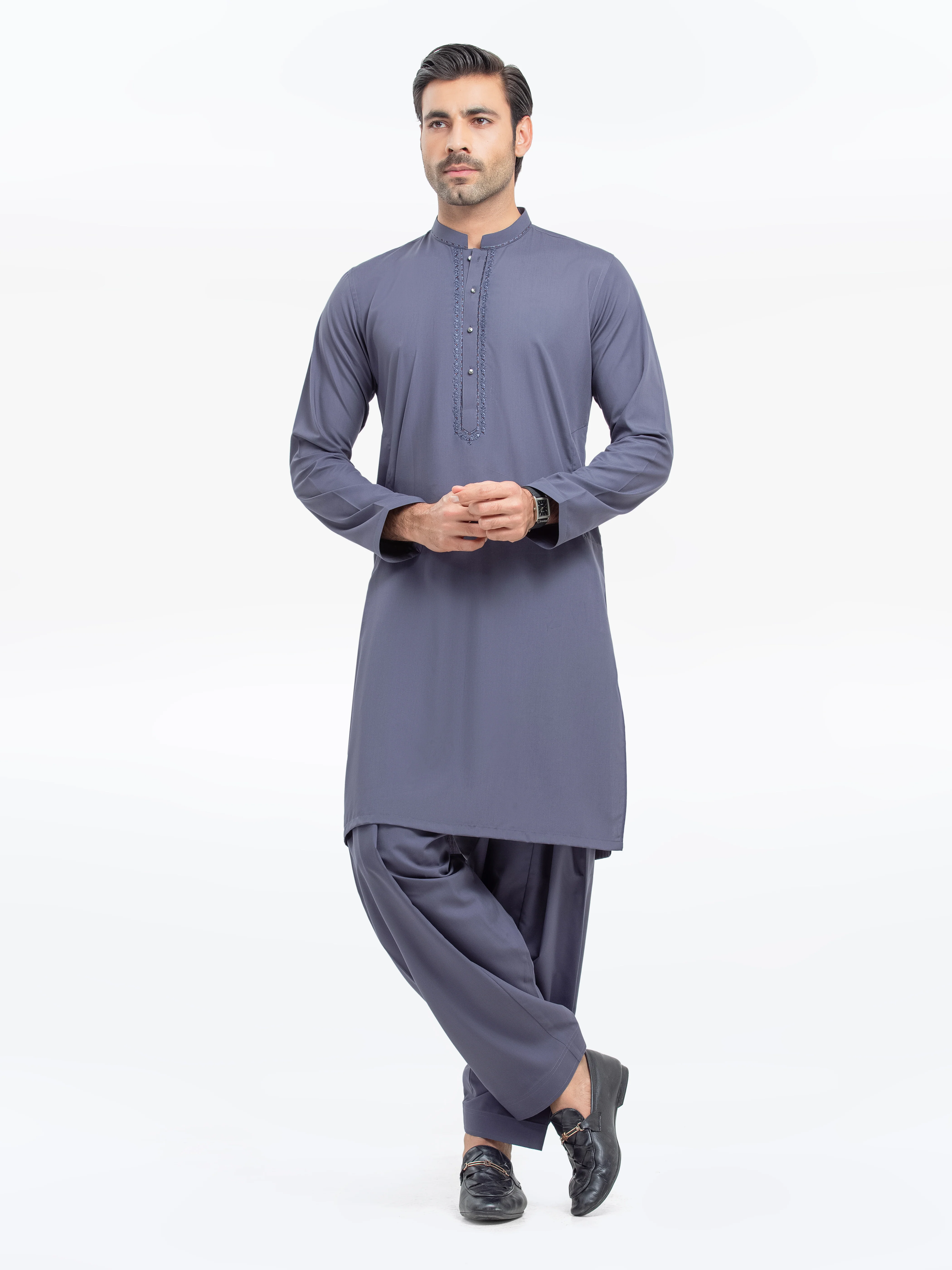 Men's Dark Grey Shalwar Kameez - EMTKS5-41160 - Image 4