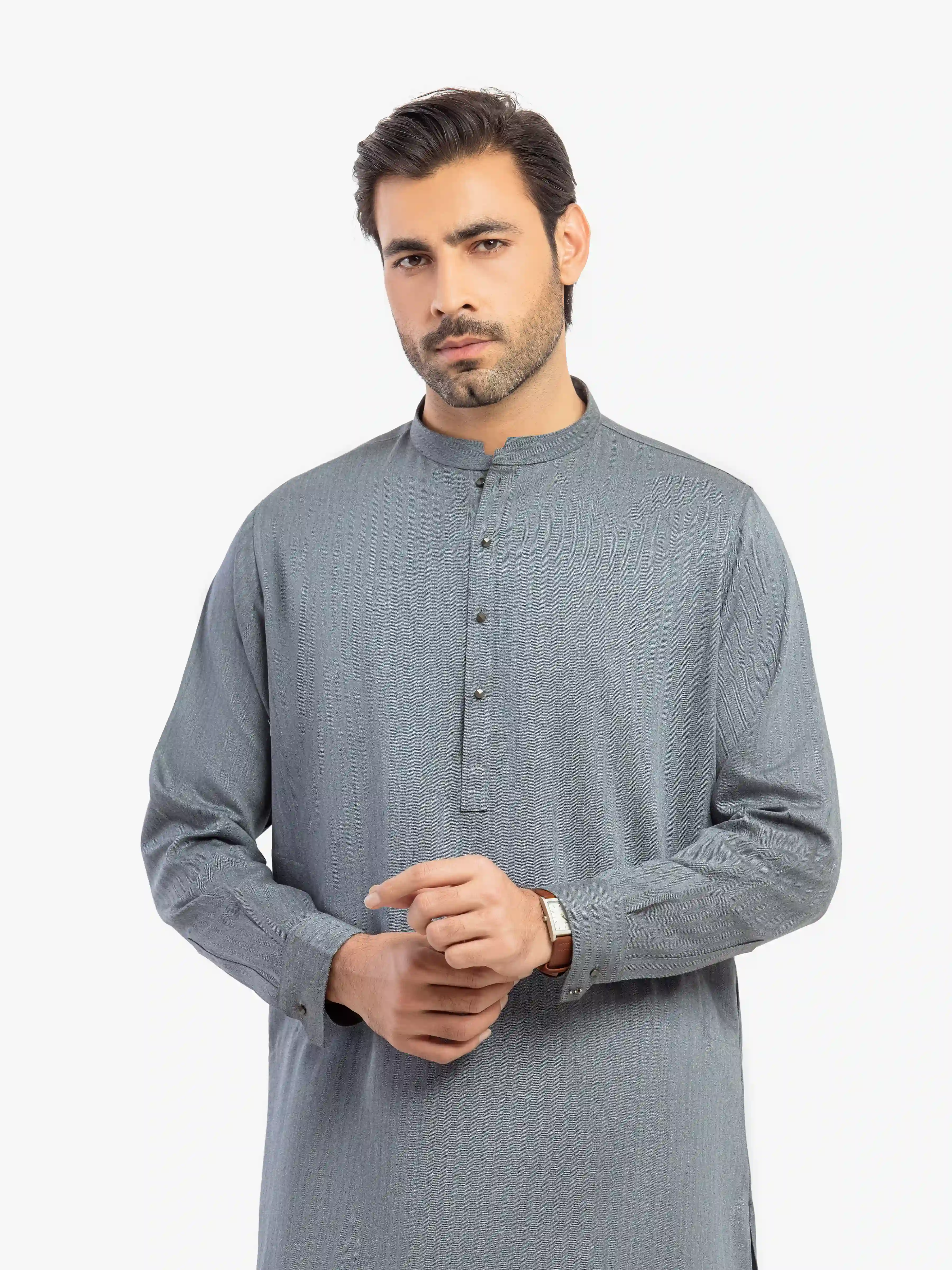 Men's Dark Grey Shalwar Kameez - EMTKS5-41207 - Image 2
