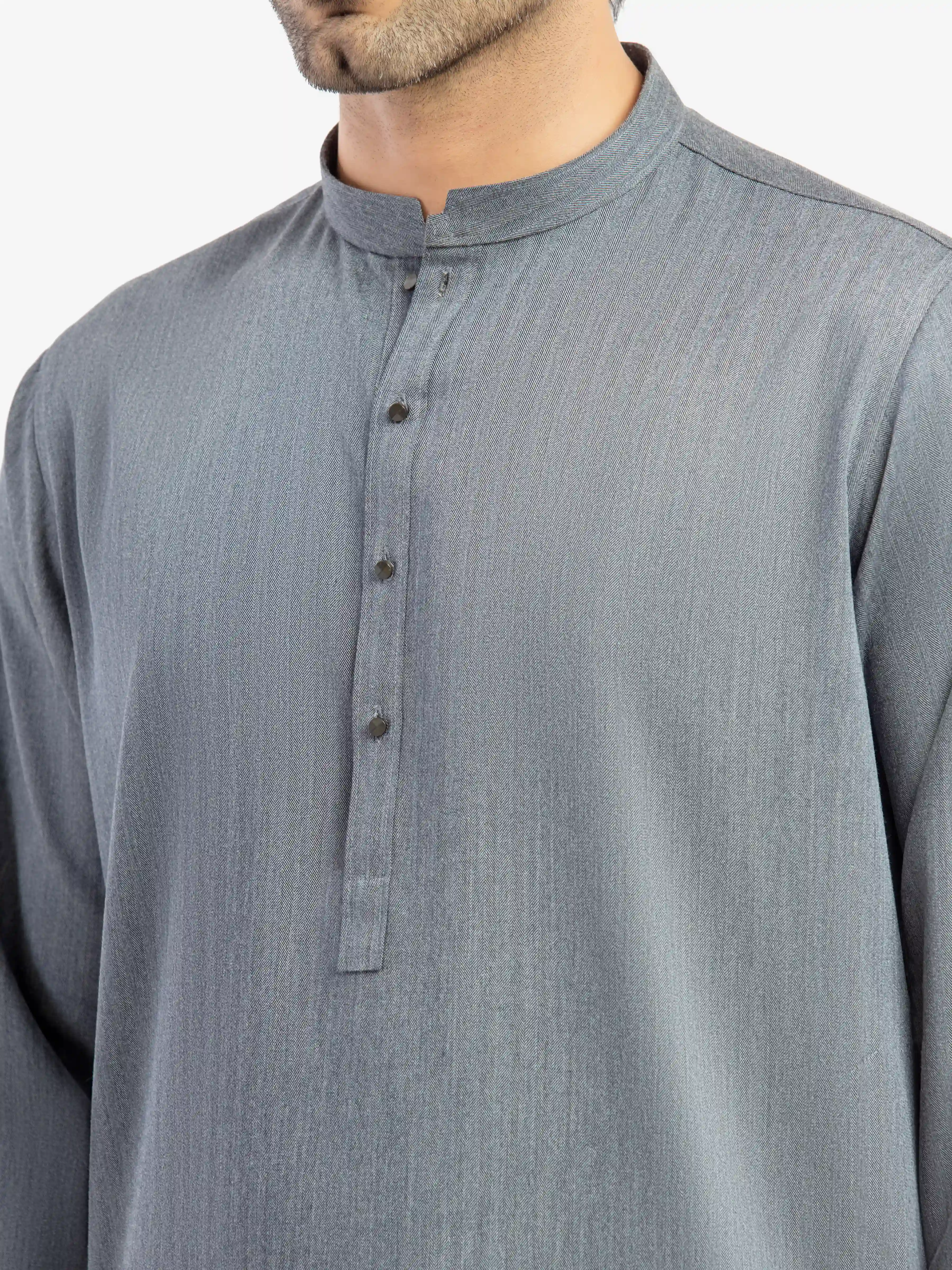 Men's Dark Grey Shalwar Kameez - EMTKS5-41207 - Image 3